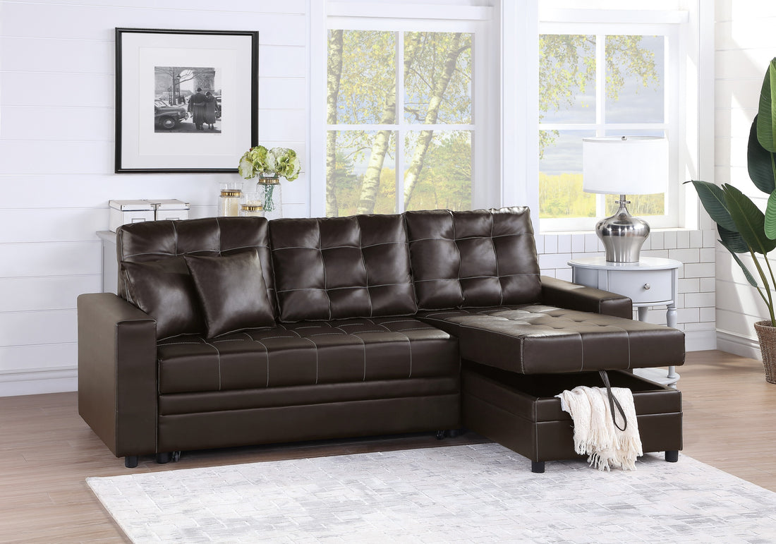 Espresso Convertible Sectional Pull Out Bed Sofa Chaise Reversible Storage Chaise Polyfiber Tufted Couch Lounge Espresso Wood Primary Living Space Tufted Back Contemporary,Modern L Shaped Pine Square Arms Plywood 4 Seat