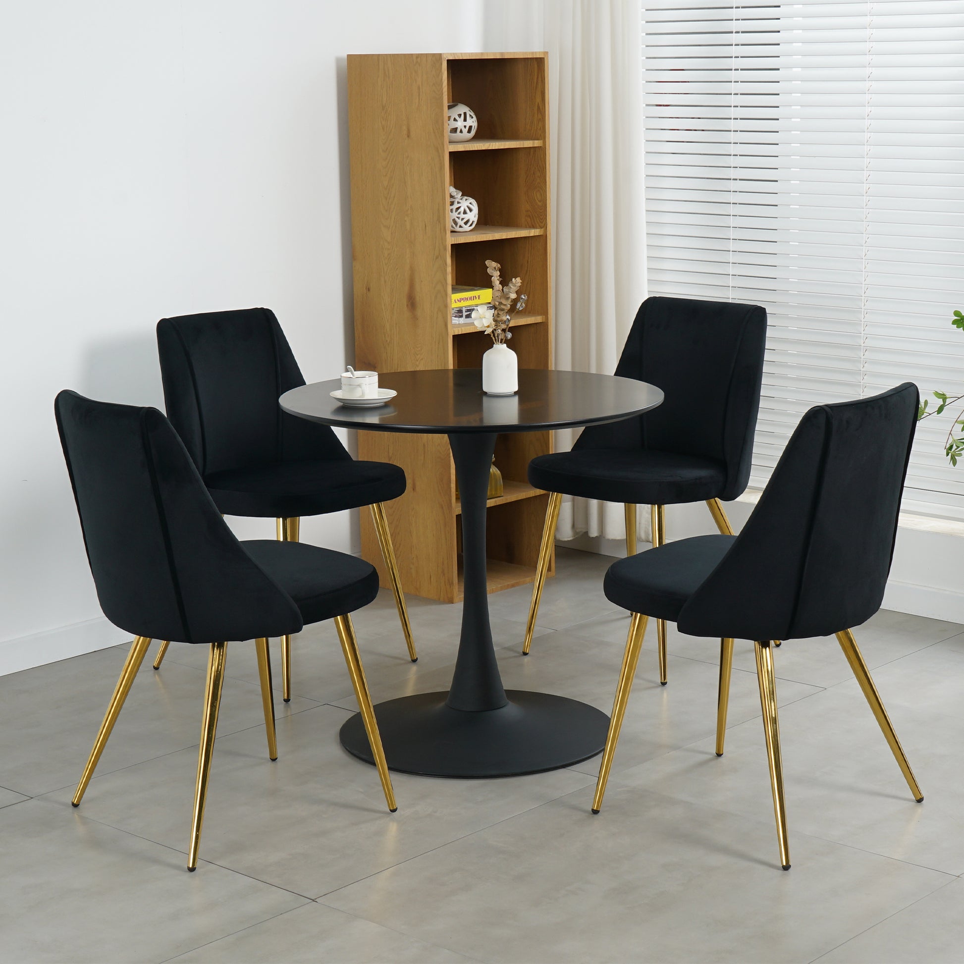 Modern Simple Velvet Dining Black Chair Home Bedroom Stool Back Dressing Chair Student Desk Chair Gold Metal Legs Set Of 4 Metal Black Velvet