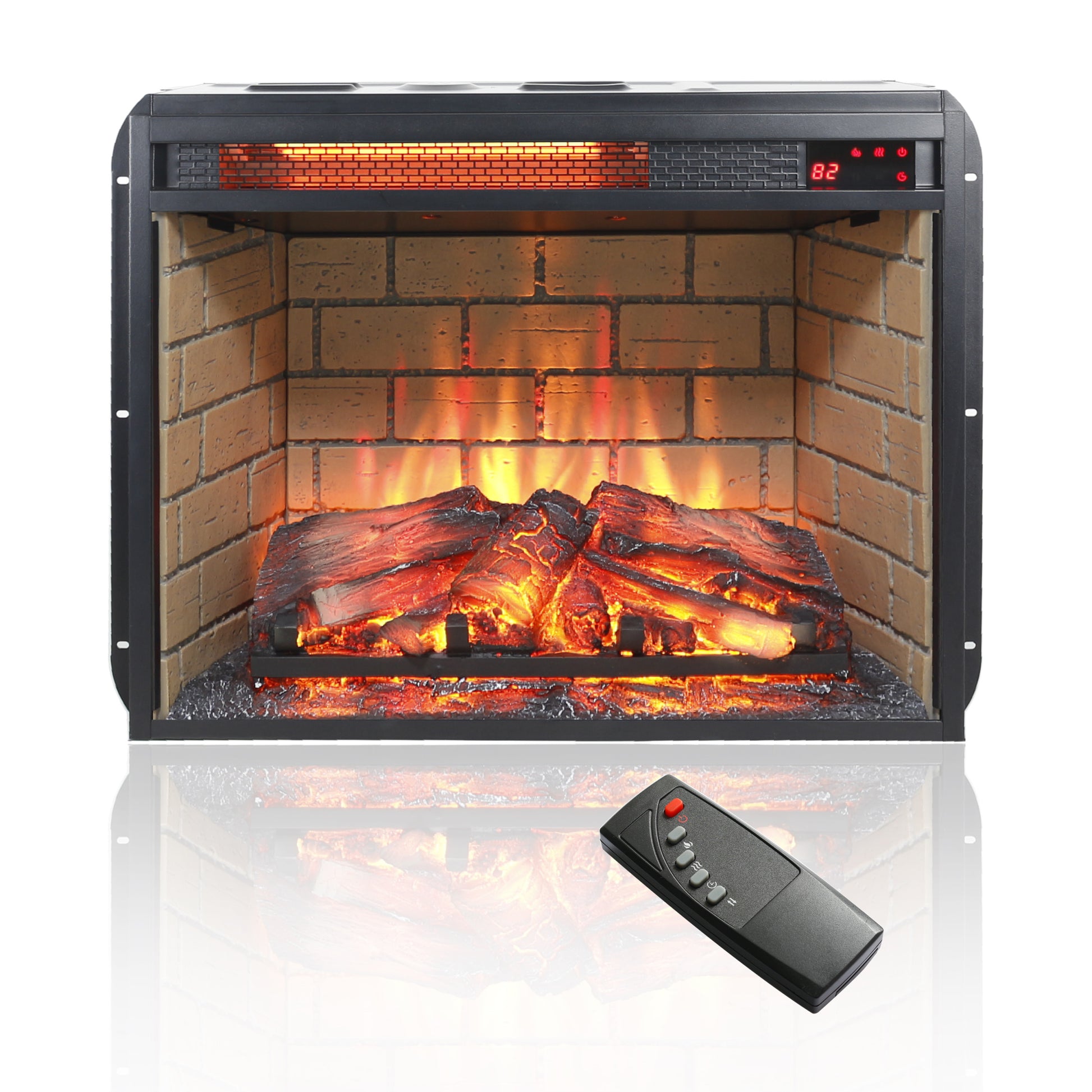 23 Inch Infrared Quartz Heater Fireplace Insert Woodlog Version With Brick Powder Coated Electric Antique Black Vent Free Primary Living Space Yes Insert Tempered Glass Sheet Metal Plastic Electric