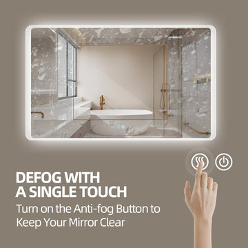 60 X 36 Led Mirror For Bathroom, Led Vanity Mirror, Adjustable 3 Color, Dimmable Vanity Mirror With Lights, Anti Fog, Touch Control Wall Mounted Bathroom Mirror,Vertical Natural Modern Glass