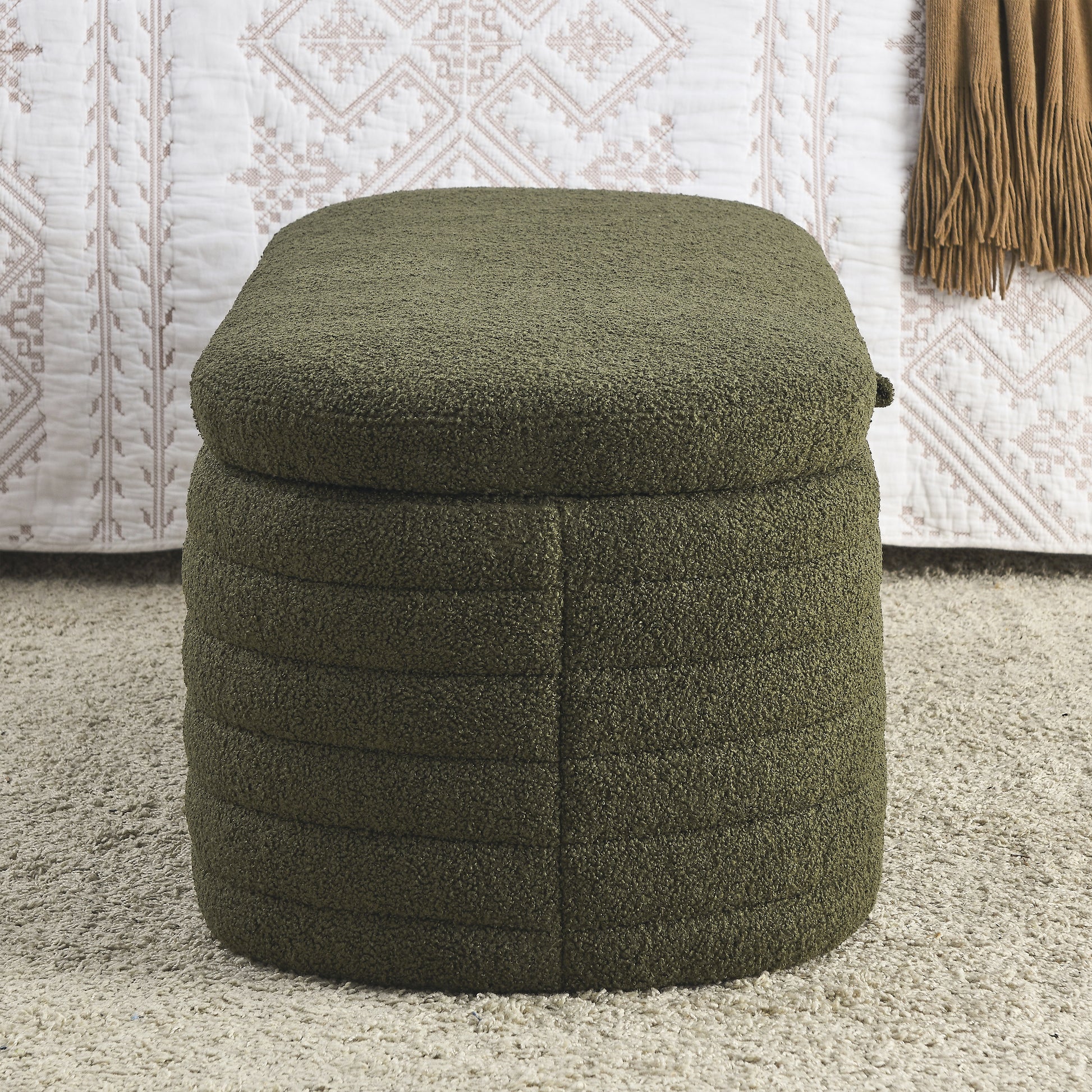 Video Welike Length 45.5 Inchesstorage Ottoman Bench Upholstered Fabric Storage Bench End Of Bed Stool With Safety Hinge For Bedroom, Living Room, Entryway, Green Teddy. Green Foam Fabric