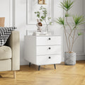 Modern Night Stand Storage Cabinet For Living Room Bedroom, Steel Cabinet With 3 Drawers,Bedside Furniture, Circular Handle White 3 Drawers Steel