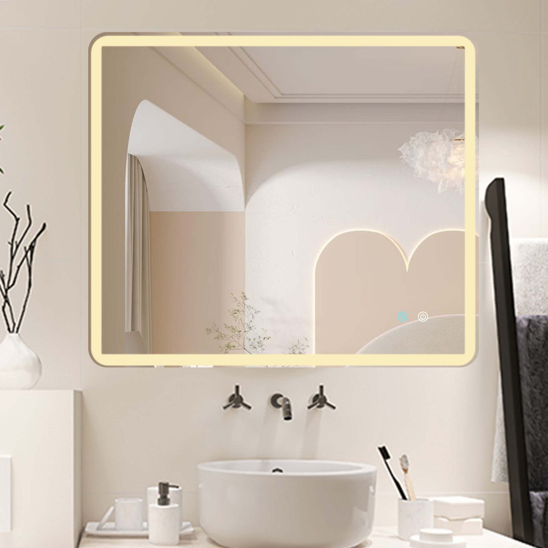 42 X 36 Led Mirror For Bathroom, Led Vanity Mirror, Adjustable 3 Color, Dimmable Vanity Mirror With Lights, Anti Fog, Touch Control Wall Mounted Bathroom Mirror,Vertical Natural Modern Glass