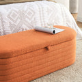 Video Welike Length 45.5 Inchesstorage Ottoman Bench Upholstered Fabric Storage Bench End Of Bed Stool With Safety Hinge For Bedroom, Living Room, Entryway, Orange Teddy. Orange Foam Fabric