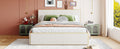 Queen Size Upholstered Platform Bed With 4 Drawers And Golden Edge On The Headboard & Footboard, White Queen White Upholstered