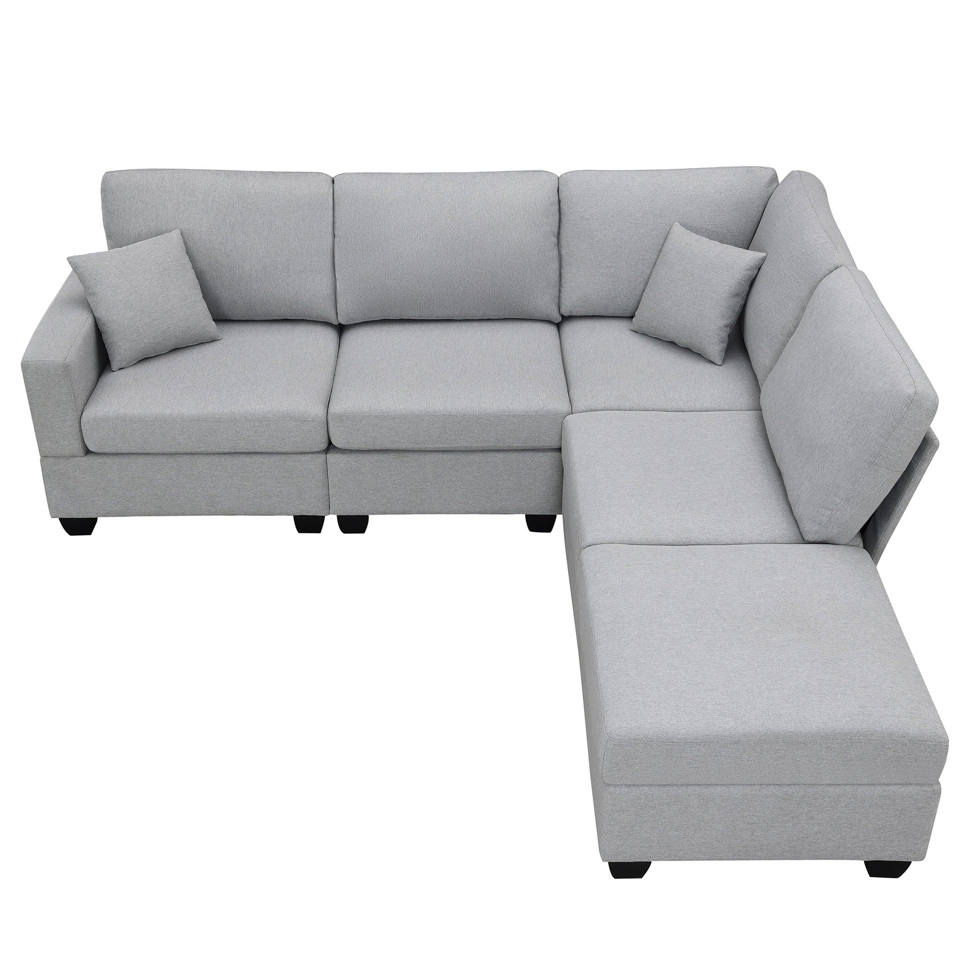 89.8*60.2" Modern Sectional Sofa,5 Seat Modular Couch Set With Convertible Ottoman,L Shape Linen Fabric Corner Couch Set With 2 Pillows For Living Room,Apartment,Office, 3 Colors Grey Linen