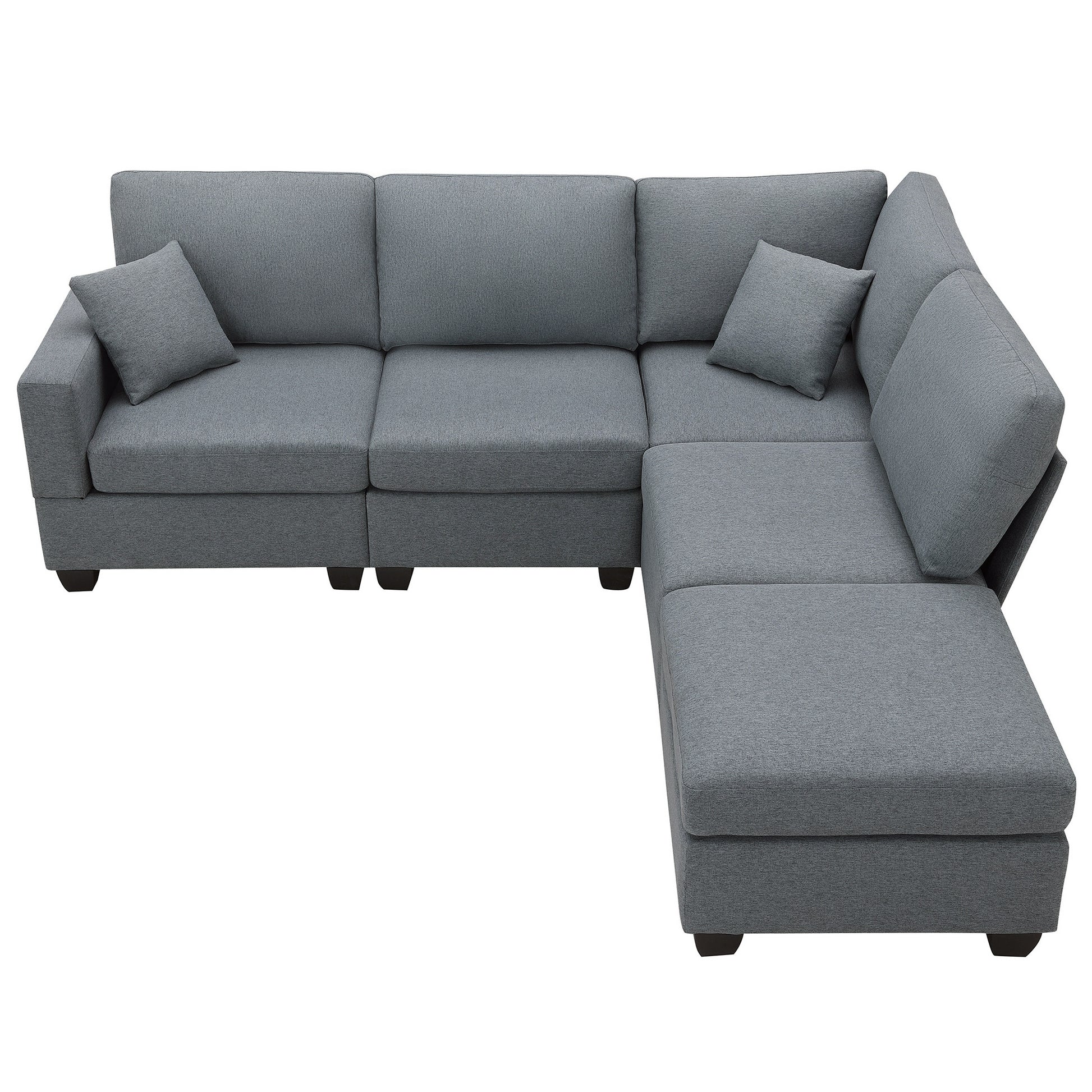 89.8*60.2" Modern Sectional Sofa,5 Seat Modular Couch Set With Convertible Ottoman,L Shape Linen Fabric Corner Couch Set With 2 Pillows For Living Room,Apartment,Office, 3 Colors Dark Grey Linen