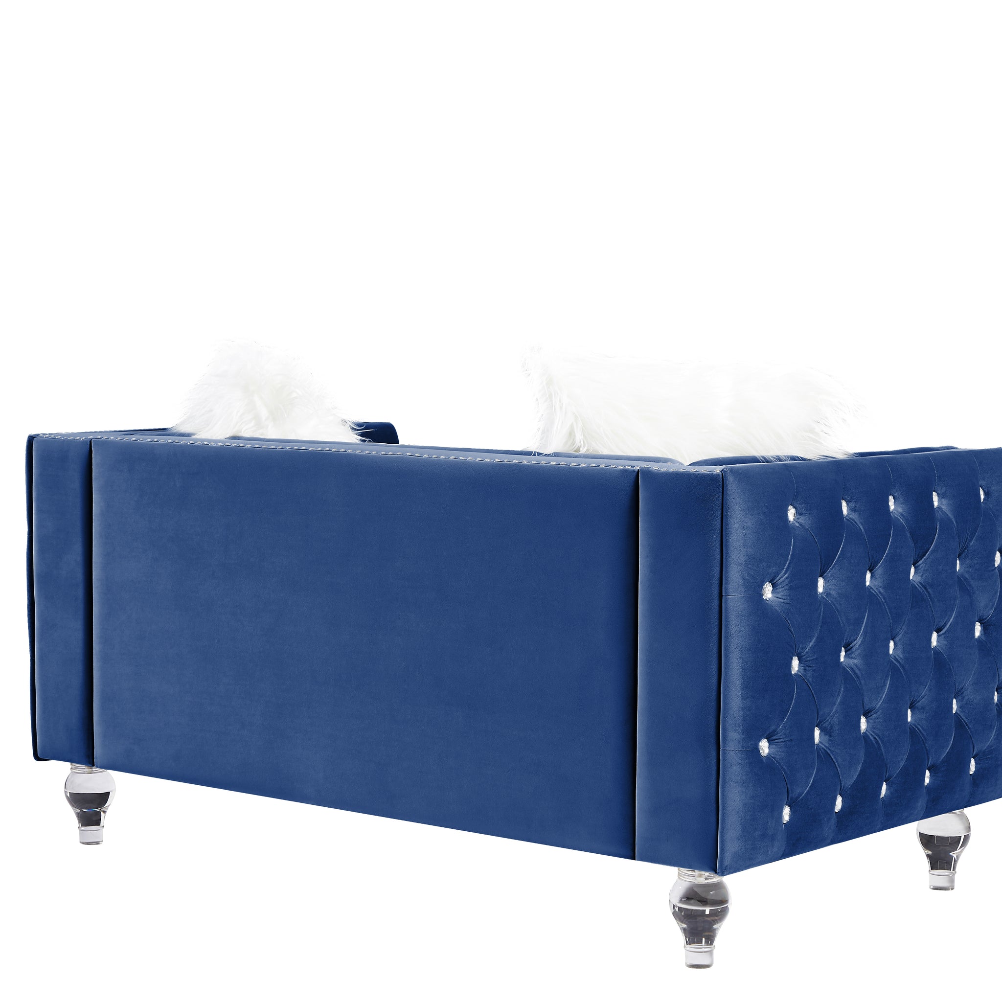 2066 Three Person Navy Blue Seat Armrest Navy Blue Velvet