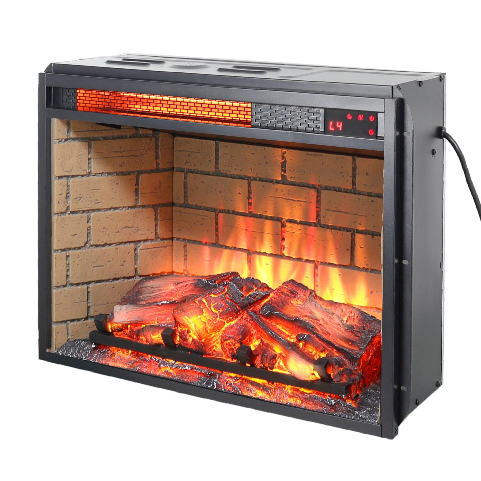 23 Inch Infrared Quartz Heater Fireplace Insert Woodlog Version With Brick Powder Coated Electric Antique Black Vent Free Primary Living Space Yes Insert Tempered Glass Sheet Metal Plastic Electric