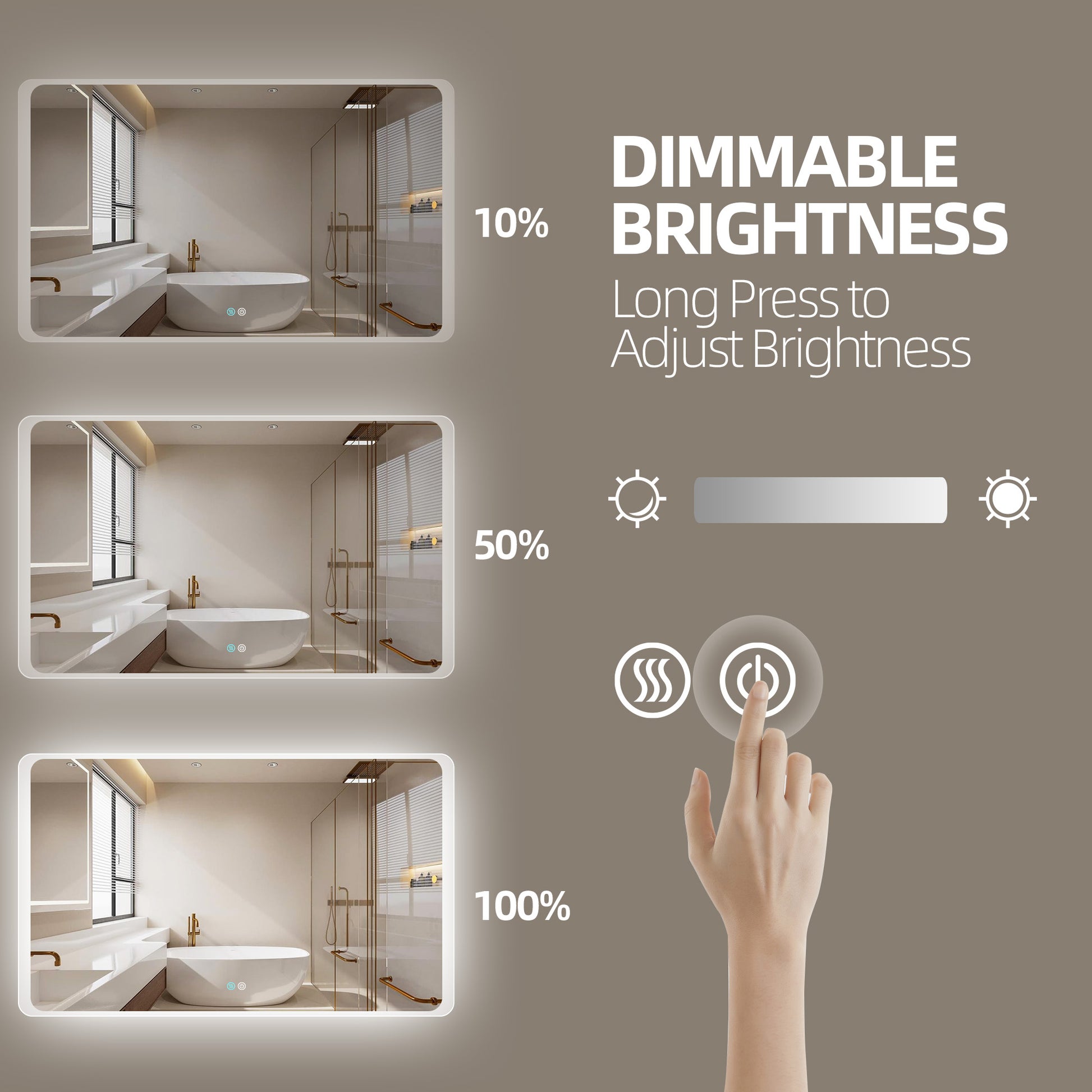 60 X 36 Led Mirror For Bathroom, Led Vanity Mirror, Adjustable 3 Color, Dimmable Vanity Mirror With Lights, Anti Fog, Touch Control Wall Mounted Bathroom Mirror,Vertical Natural Modern Glass