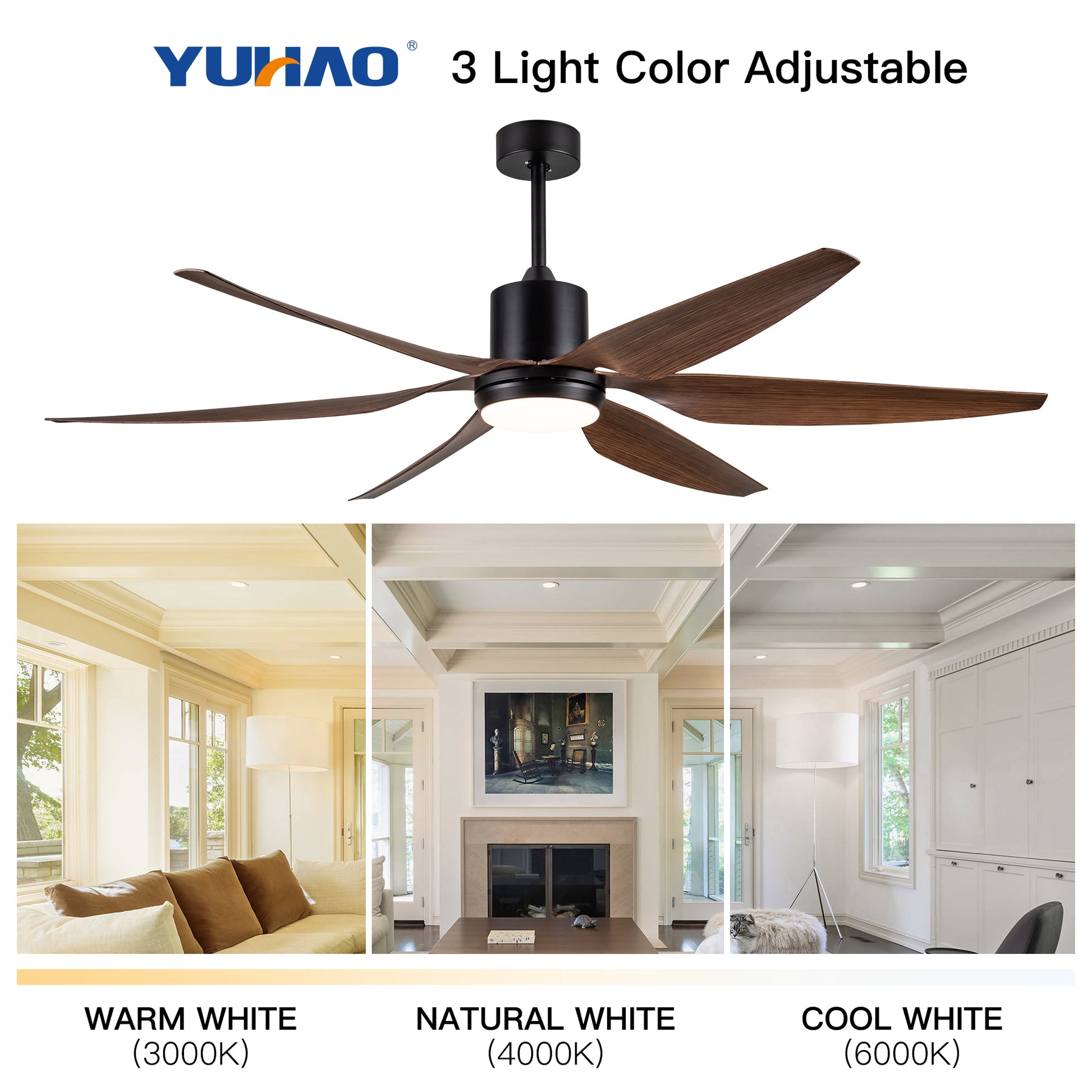 66" Vintage Ceiling Fan Lighting With Brown Blades In Integrated Led Black Brown Abs