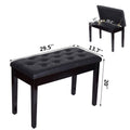 Piano Bench With Padded Cushion And Music Book Storage Compartment, Duet Wooden Seat, 13.7 X 29.5 X 20 Inches, Load 440Lb Black Black Faux Leather