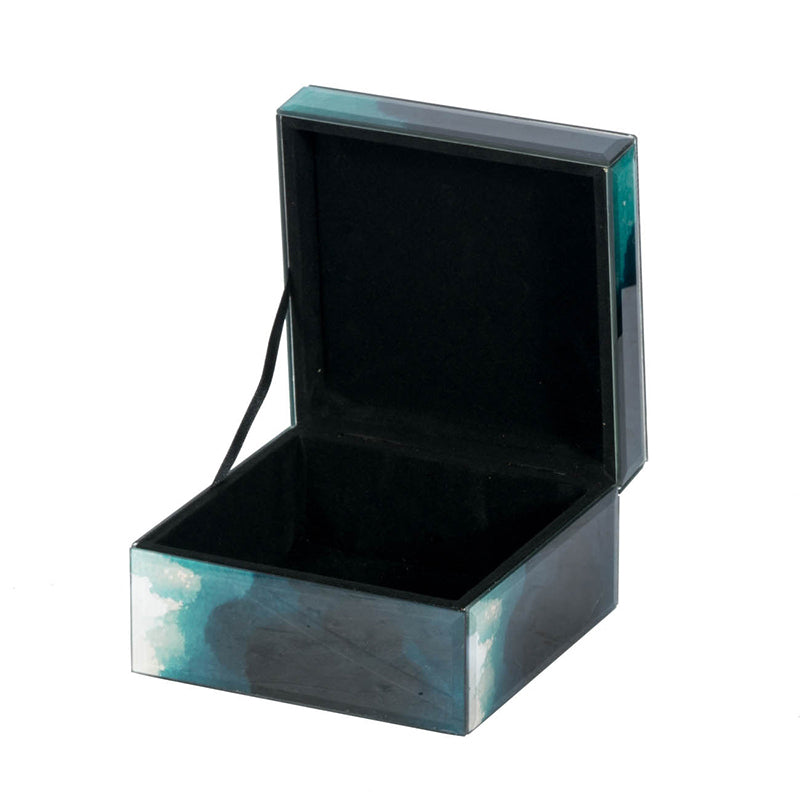 6" X 6" X 5" Bethany Aqua Jewelry Box, Stackable Decorative Storage Boxes With Lids Colorful Mdf Glass