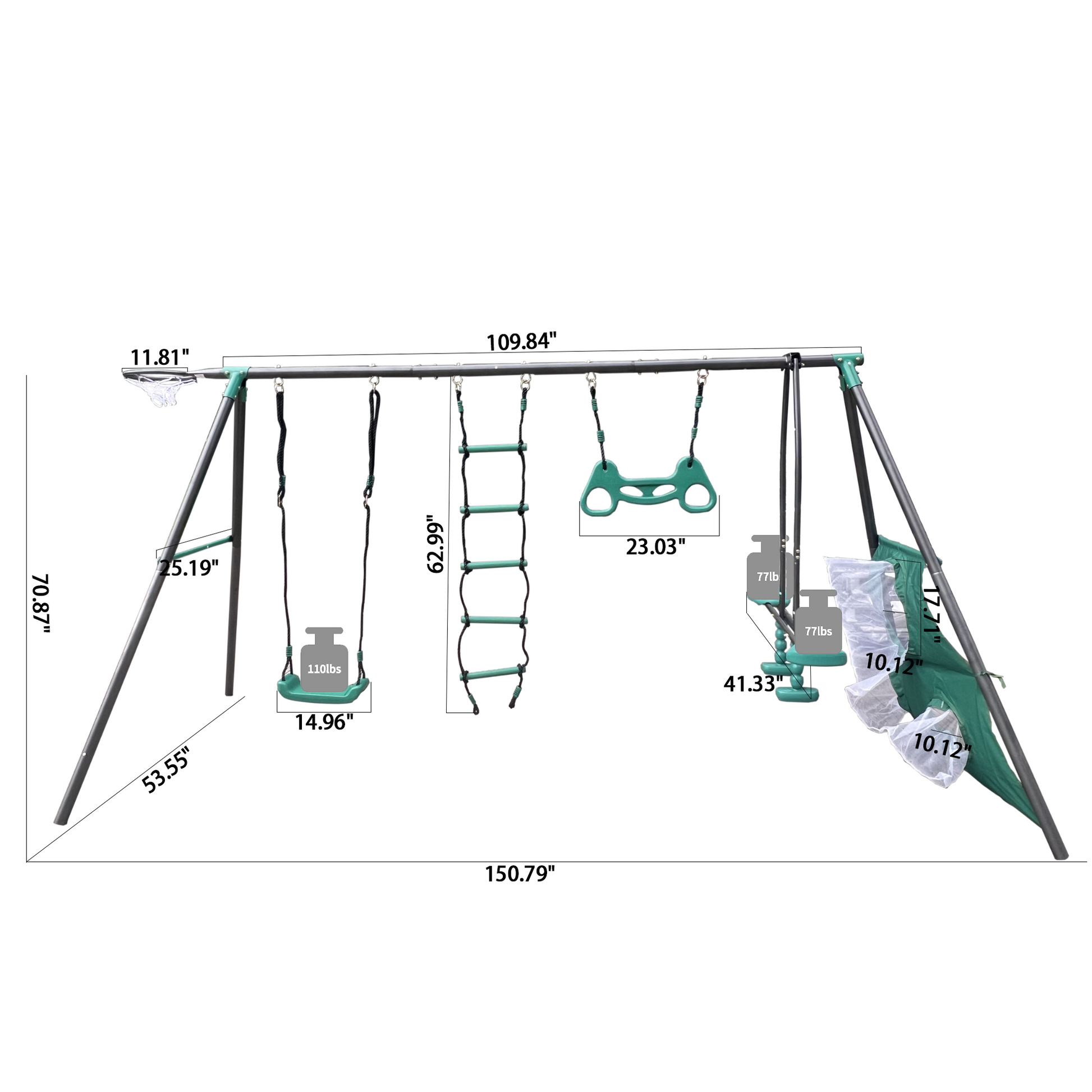 Xns076 Blackish Green Interesting Four Function Swingset With Face To Face Metal Plastic Safe Swing Seat 550Lbs For Outdoor Playground For Age 3 Blackish Green Steel