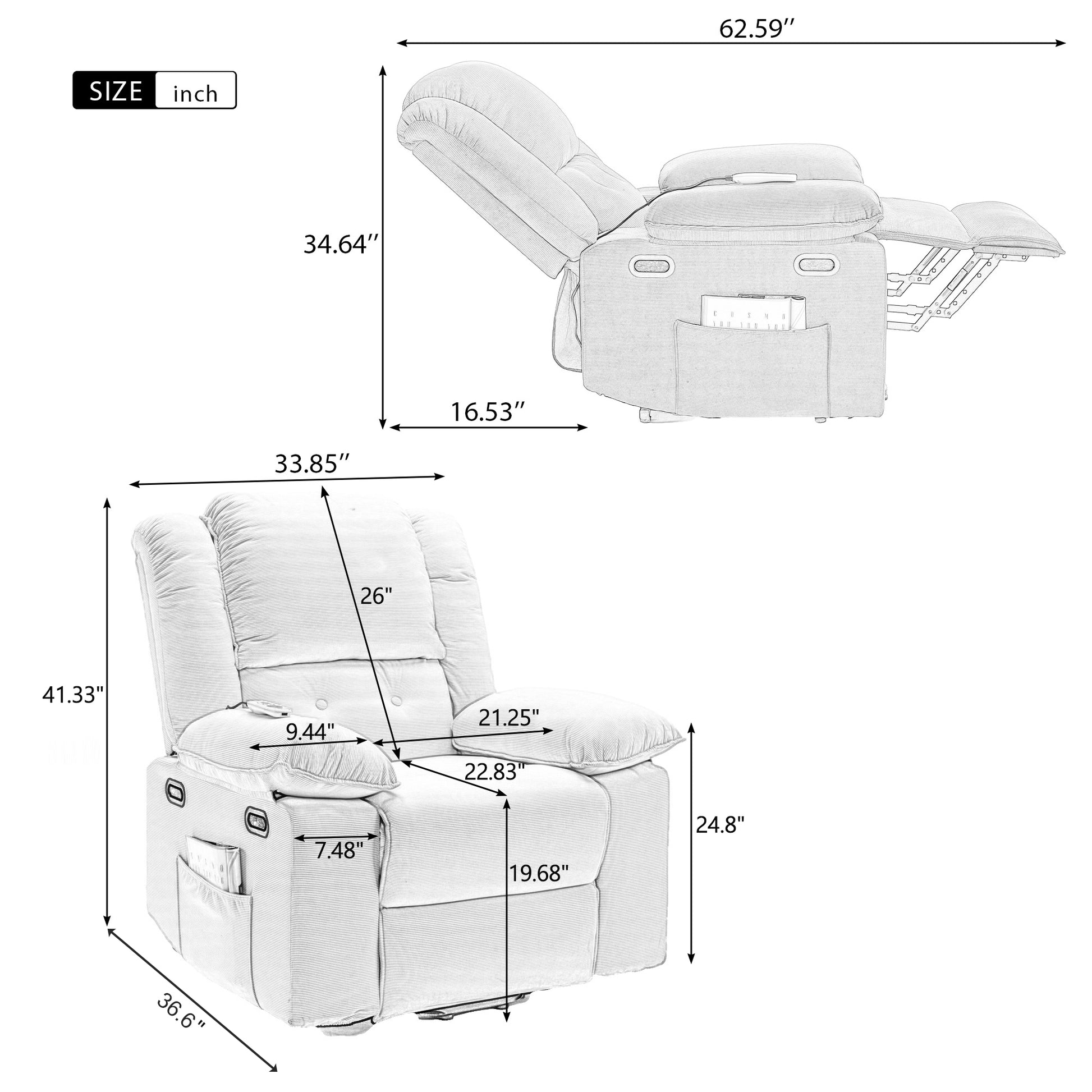 Massage Recliner,Power Lift Chair For Elderly With Adjustable Massage And Heating Function,Recliner Chair With Infinite Position And Side Pocket For Living Room ,Beige Beige Foam Corduroy