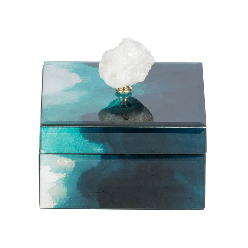 6" X 6" X 5" Bethany Aqua Jewelry Box, Stackable Decorative Storage Boxes With Lids Colorful Mdf Glass