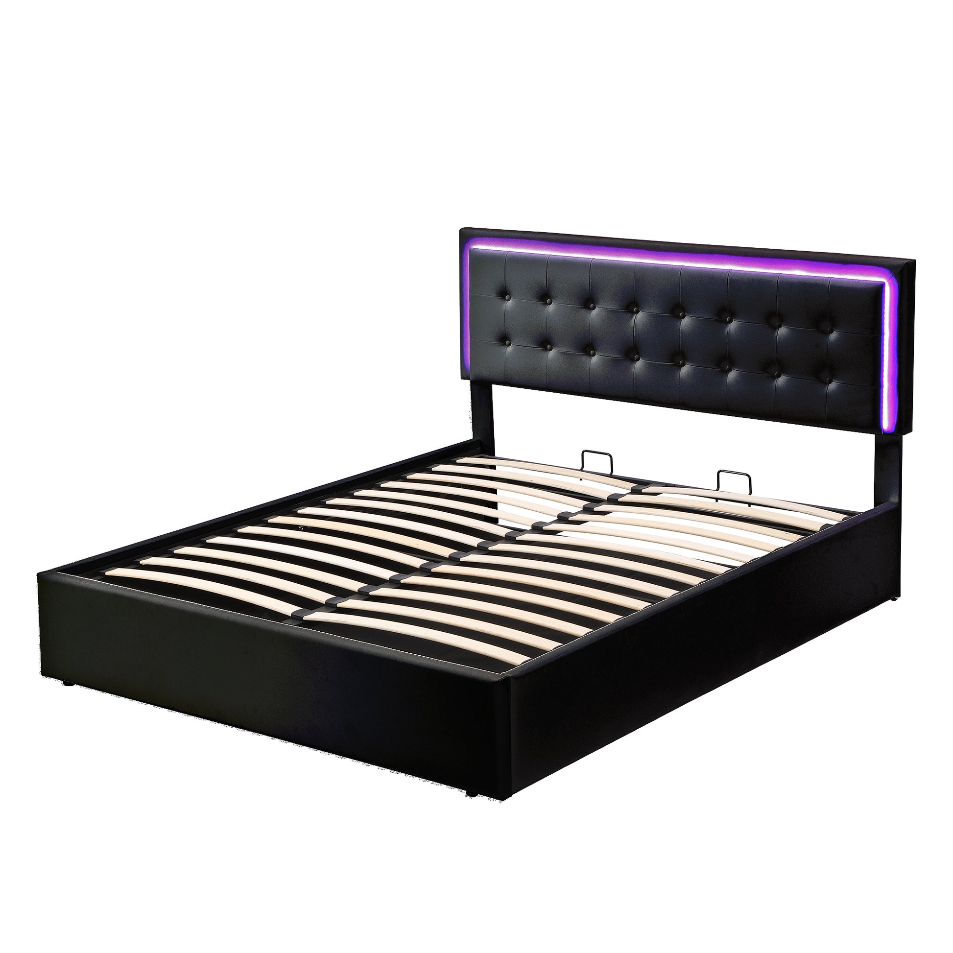3 Pieces Bedroom Sets,Queen Size Upholstered Bed With Led Lights,Hydraulic Storage System, Two Nightstands With Crystal Decoration,Black Queen Black 3 Piece Set Wood