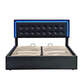 3 Pieces Bedroom Sets,Queen Size Upholstered Bed With Led Lights,Hydraulic Storage System, Two Nightstands With Crystal Decoration,Black Queen Black 3 Piece Set Wood