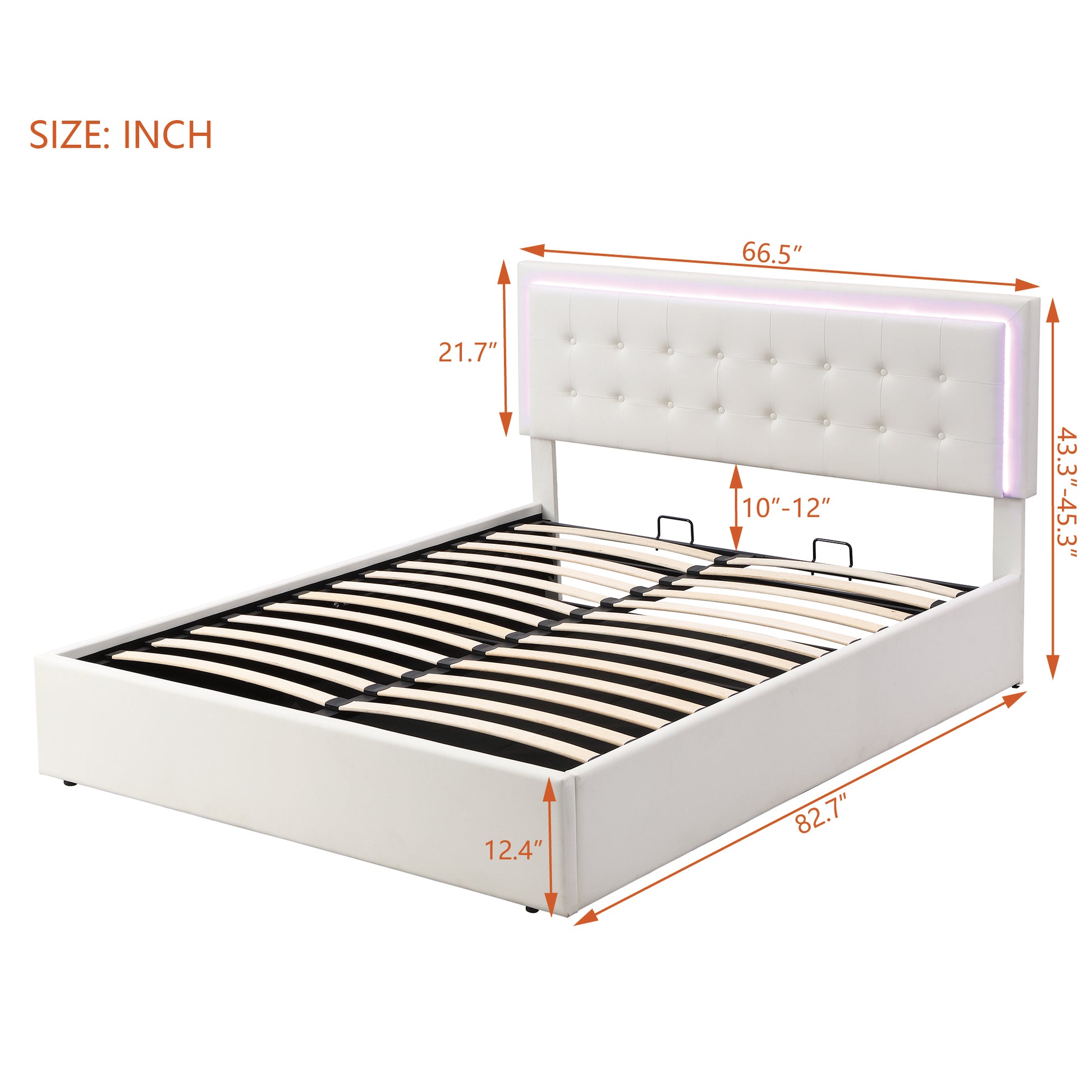 Queen Size Tufted Upholstered Platform Bed With Hydraulic Storage System,Pu Storage Bed With Led Lights,White White Pu