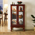 Curio Cabinet Lighted Curio Diapaly Cabinet With Adjustable Shelves And Mirrored Back Panel, Tempered Glass Doors Cherry, 3 Tier , E26 Light Bulb Not Included Cherry Mdf