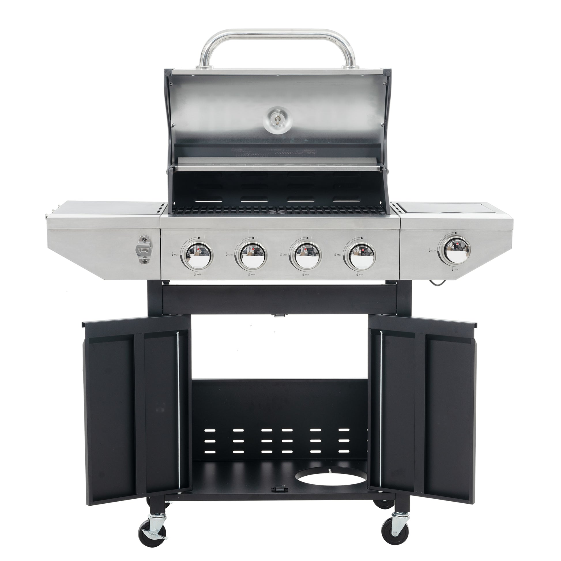 Propane Grill 4 Burner Barbecue Grill Stainless Steel Gas Grill With Side Burner, 46,500 Btu Outdoor Cooking, Patio, Garden Barbecue Grill, Black And Silver Silver Stainless Steel