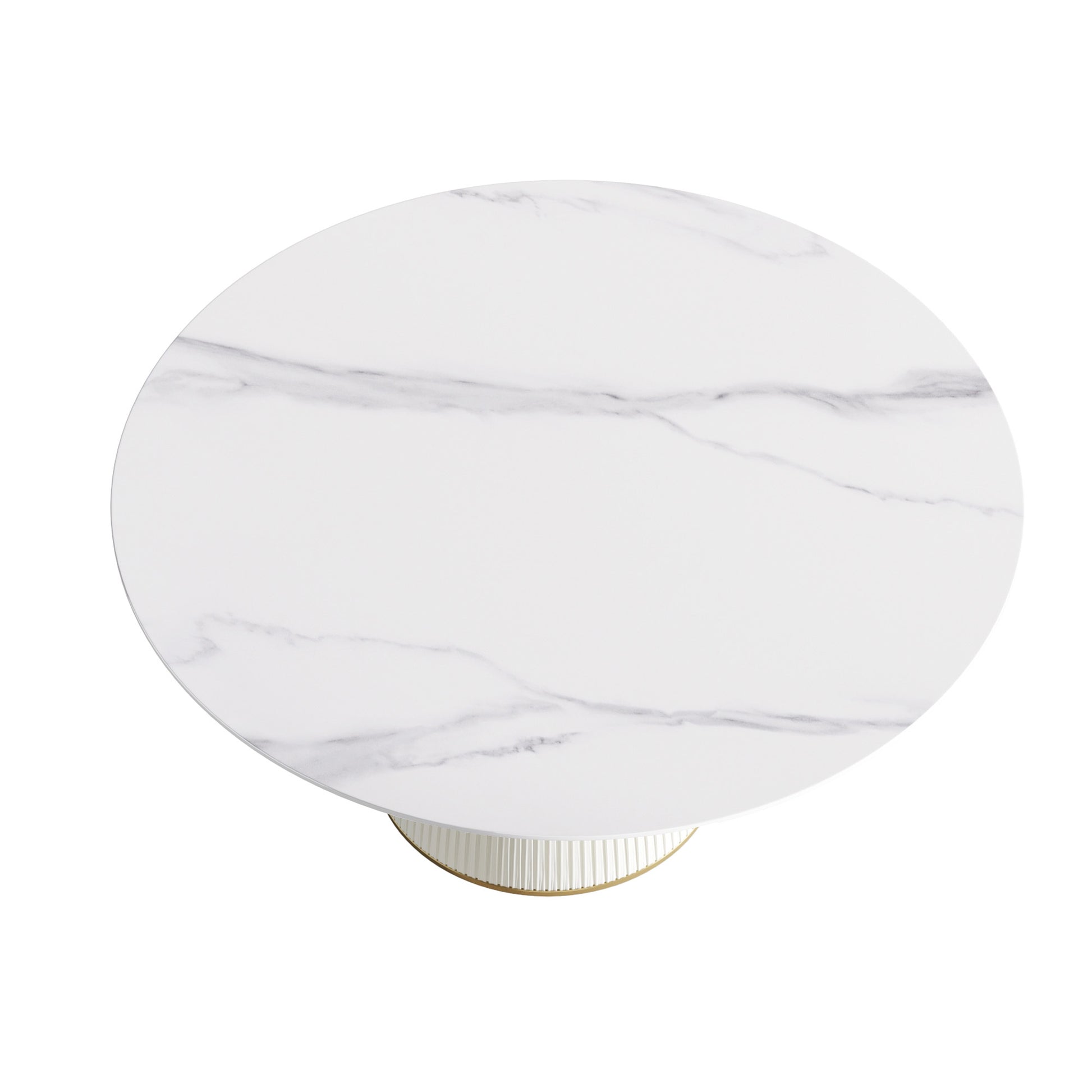 59.05 "Modern White Artificial Stone Round Beige Plywood Pu Base Dining Table Can Accommodate 8 People. Not Including Chairs. White Dining Room Plywood Sintered Stone