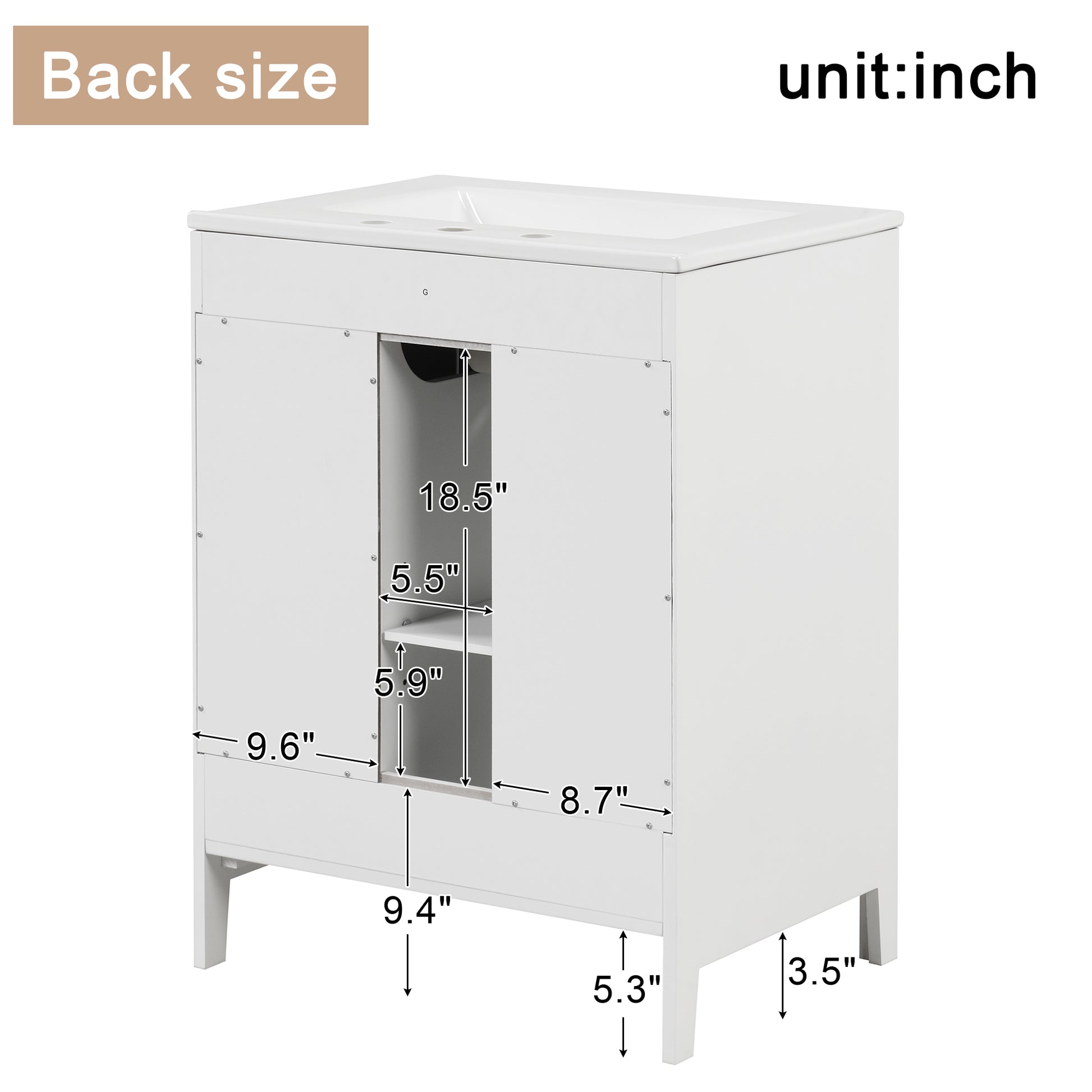 24" Bathroom Vanity With Sink, Bathroom Vanity Cabinet With Two Drawers And Door, Adjustable Shelf, Solid Wood And Mdf, White Old Sku:Wf309411Aak White Solid Wood Mdf