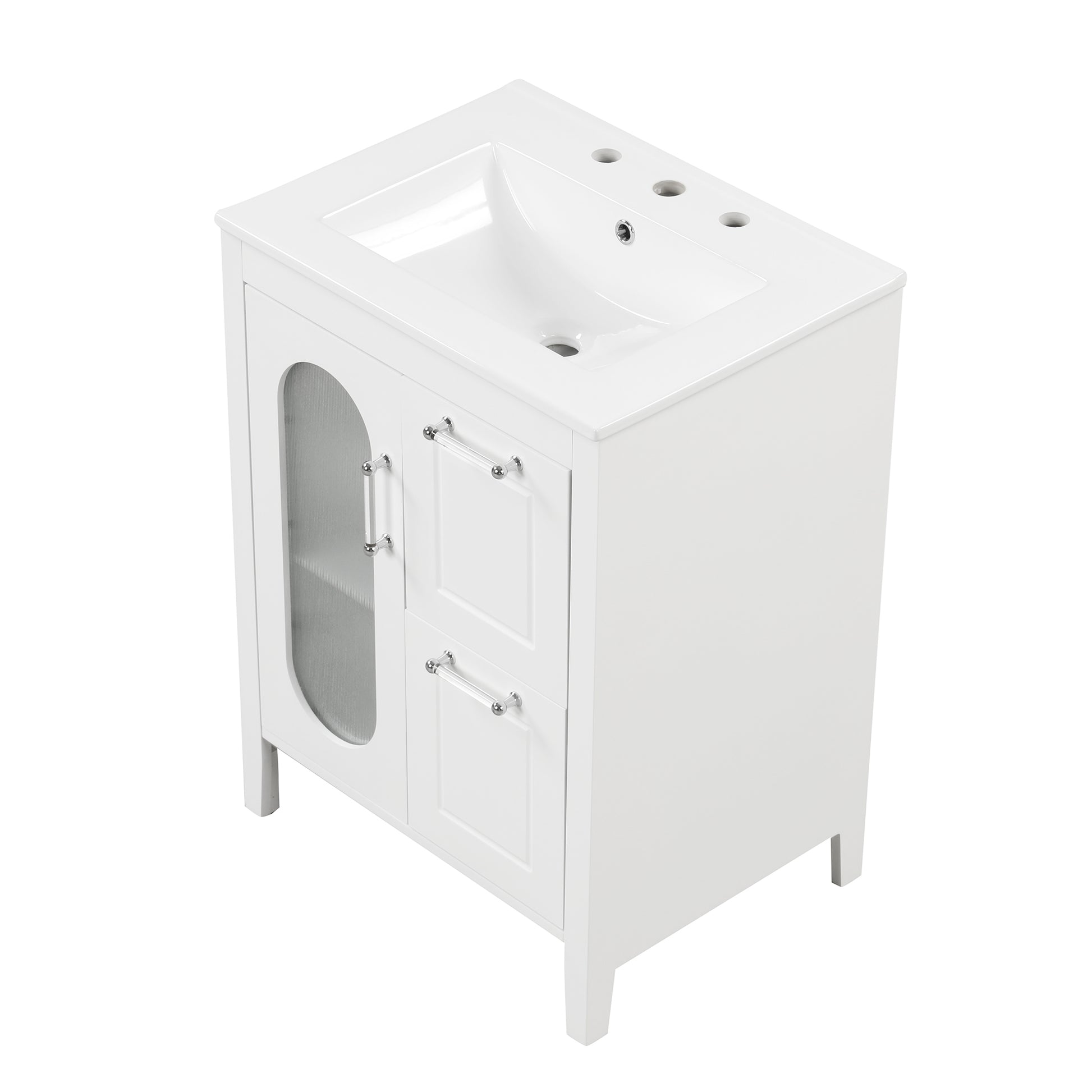 24" Bathroom Vanity With Sink, Bathroom Vanity Cabinet With Two Drawers And Door, Adjustable Shelf, Solid Wood And Mdf, White White Solid Wood Mdf