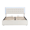 Queen Size Tufted Upholstered Platform Bed With Hydraulic Storage System,Pu Storage Bed With Led Lights,White White Pu