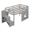 Twin Size Loft Bed With Storage Staircase And Window, Gray Box Spring Not Required Twin Gray Wood Bedroom Solid Wood Mdf