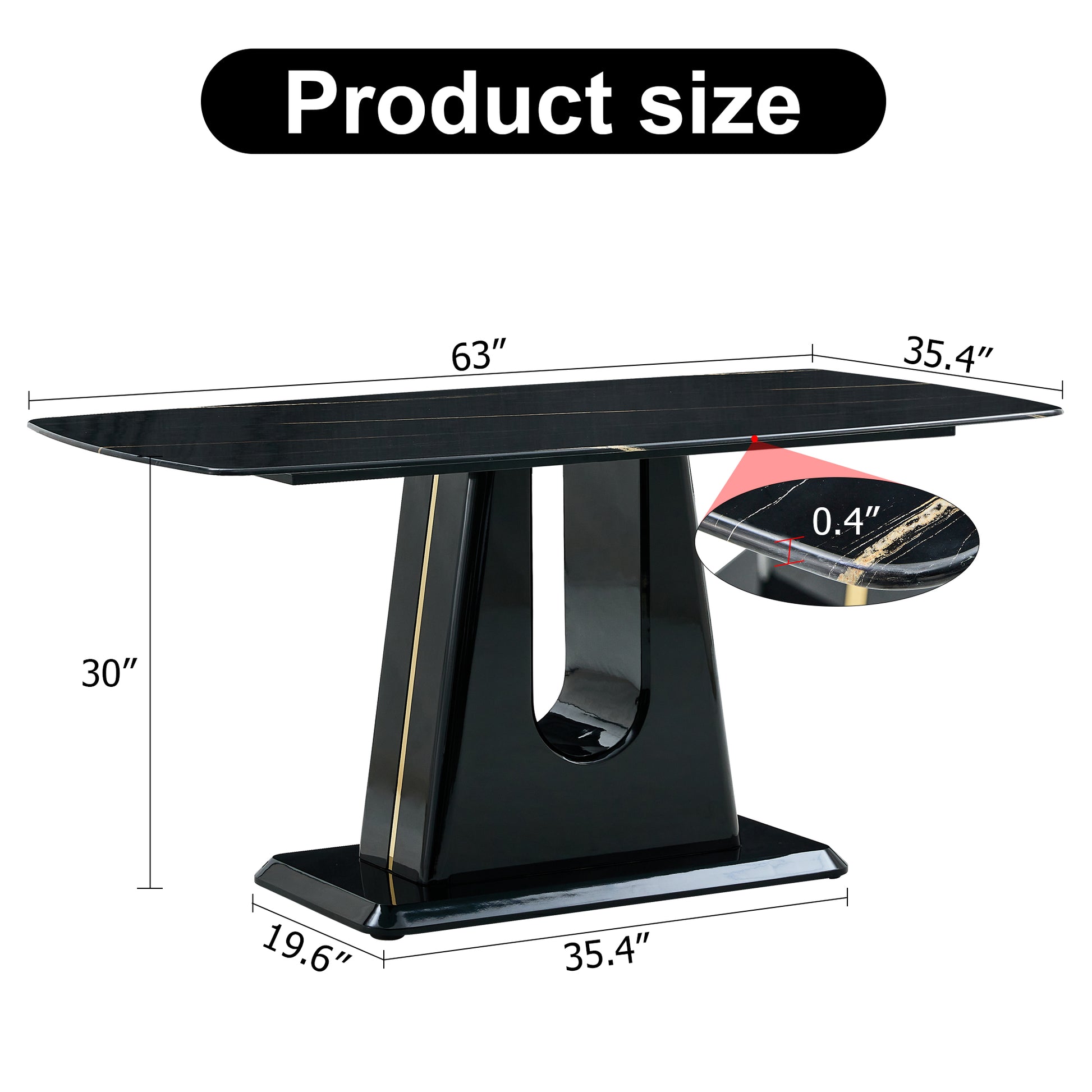 A Modern, Minimalist, And Luxurious Table. A Black Imitation Marble Tabletop With Mdf U Shaped Legs. Dining Table, Computer Table. For Restaurants And Living Rooms 63" * 35.4"* 30" F U Black Mdf