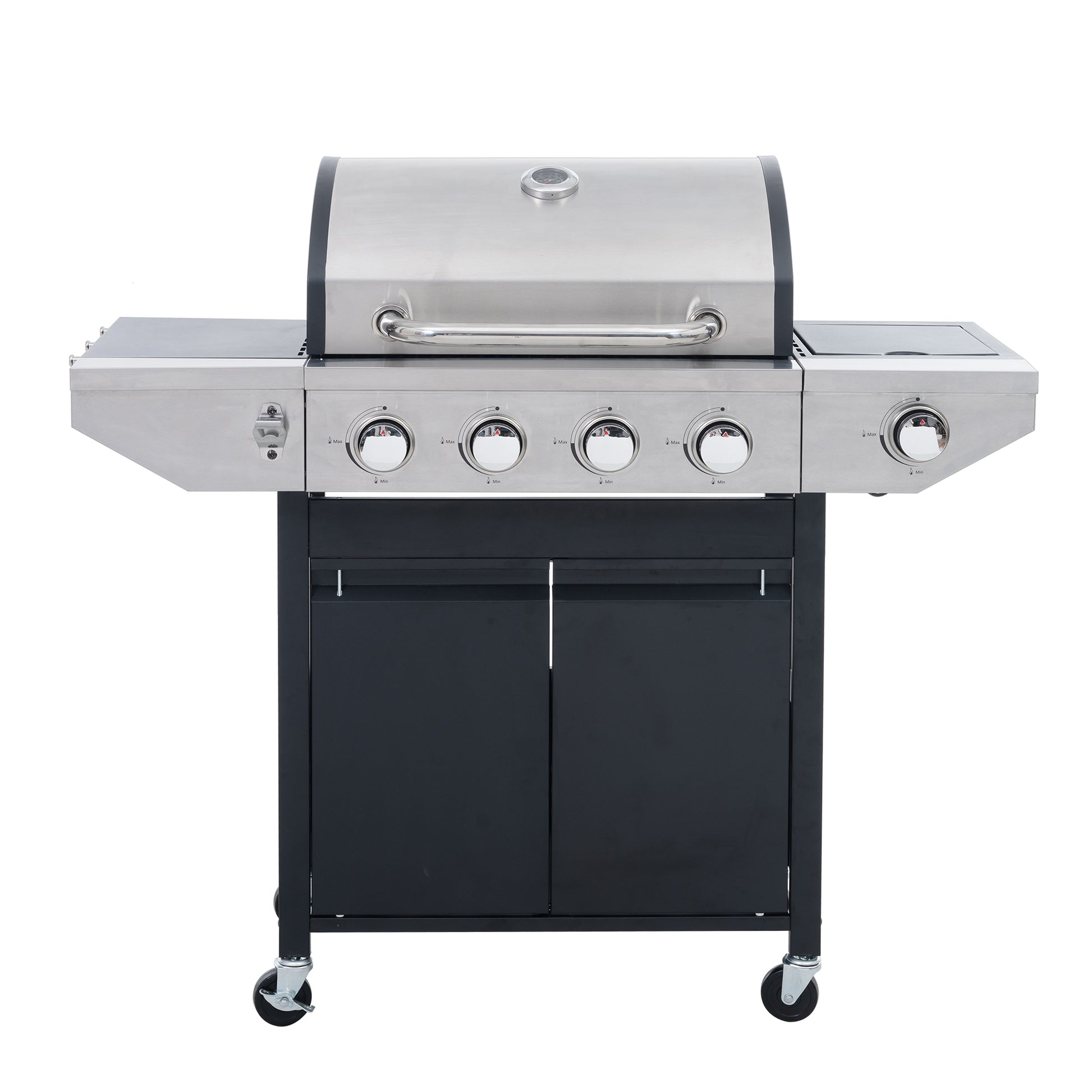 Propane Grill 4 Burner Barbecue Grill Stainless Steel Gas Grill With Side Burner, 46,500 Btu Outdoor Cooking, Patio, Garden Barbecue Grill, Black And Silver Silver Stainless Steel