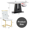 1 Table And 4 Chairs. Modern, Simple And Luxurious White Imitation Marble Rectangular Dining Table And Desk With 4 White Pu Gold Plated Leg Chairs 63'' X 35.4'' X 30'' White Black Mdf