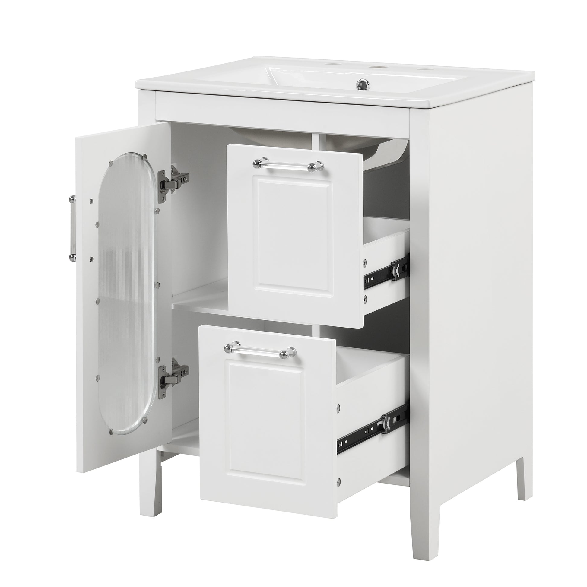 24" Bathroom Vanity With Sink, Bathroom Vanity Cabinet With Two Drawers And Door, Adjustable Shelf, Solid Wood And Mdf, White White Solid Wood Mdf