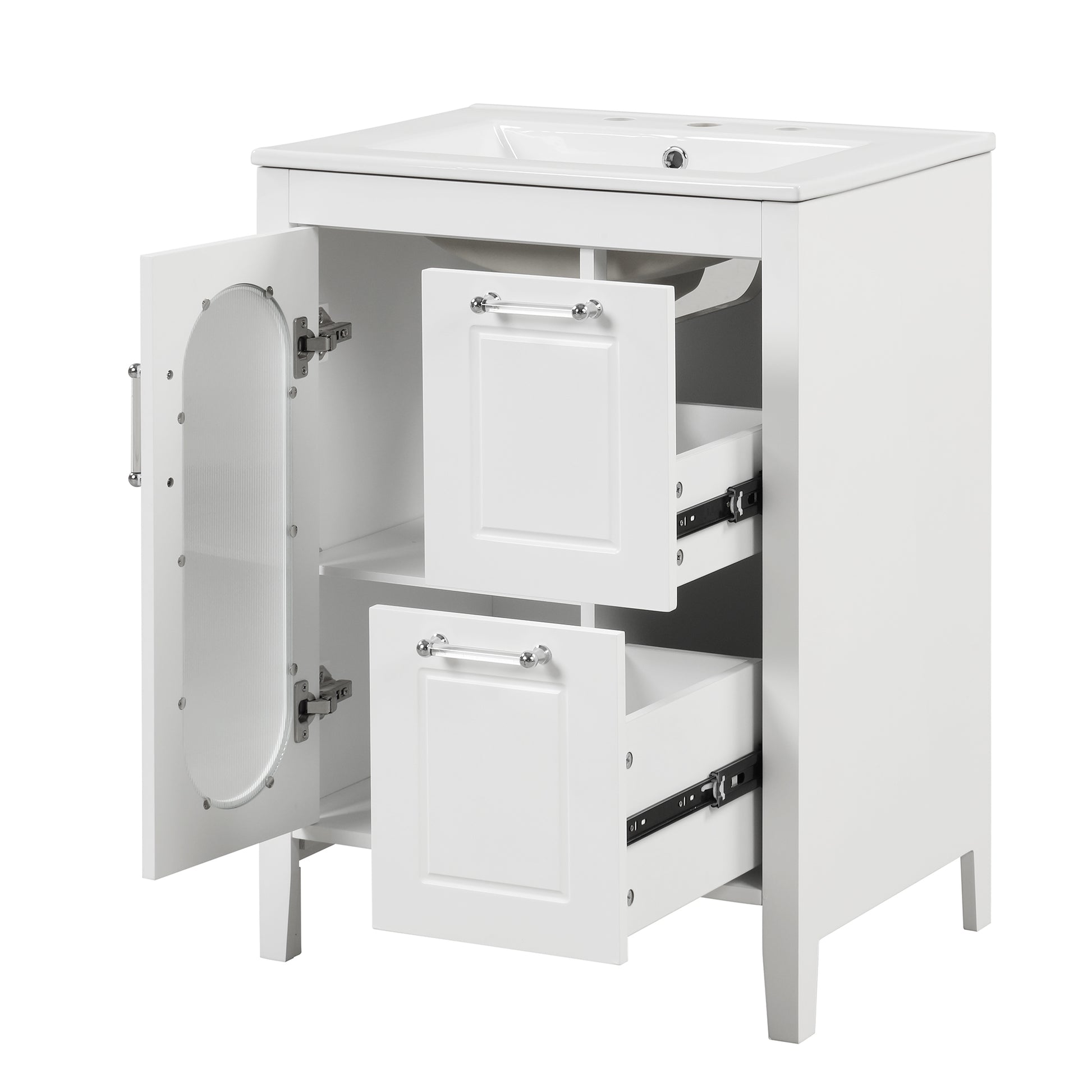 24" Bathroom Vanity With Sink, Bathroom Vanity Cabinet With Two Drawers And Door, Adjustable Shelf, Solid Wood And Mdf, White Old Sku:Wf309411Aak White Solid Wood Mdf
