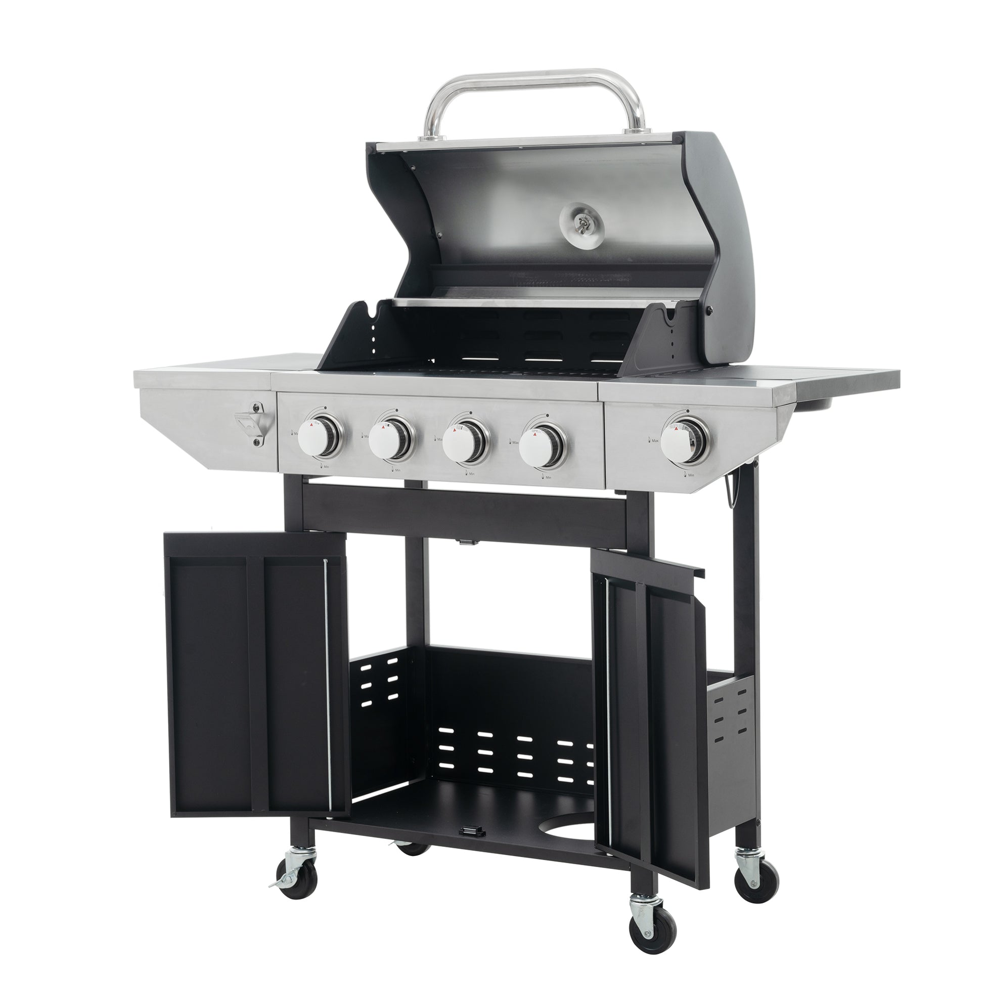 Propane Grill 4 Burner Barbecue Grill Stainless Steel Gas Grill With Side Burner, 46,500 Btu Outdoor Cooking, Patio, Garden Barbecue Grill, Black And Silver Silver Stainless Steel
