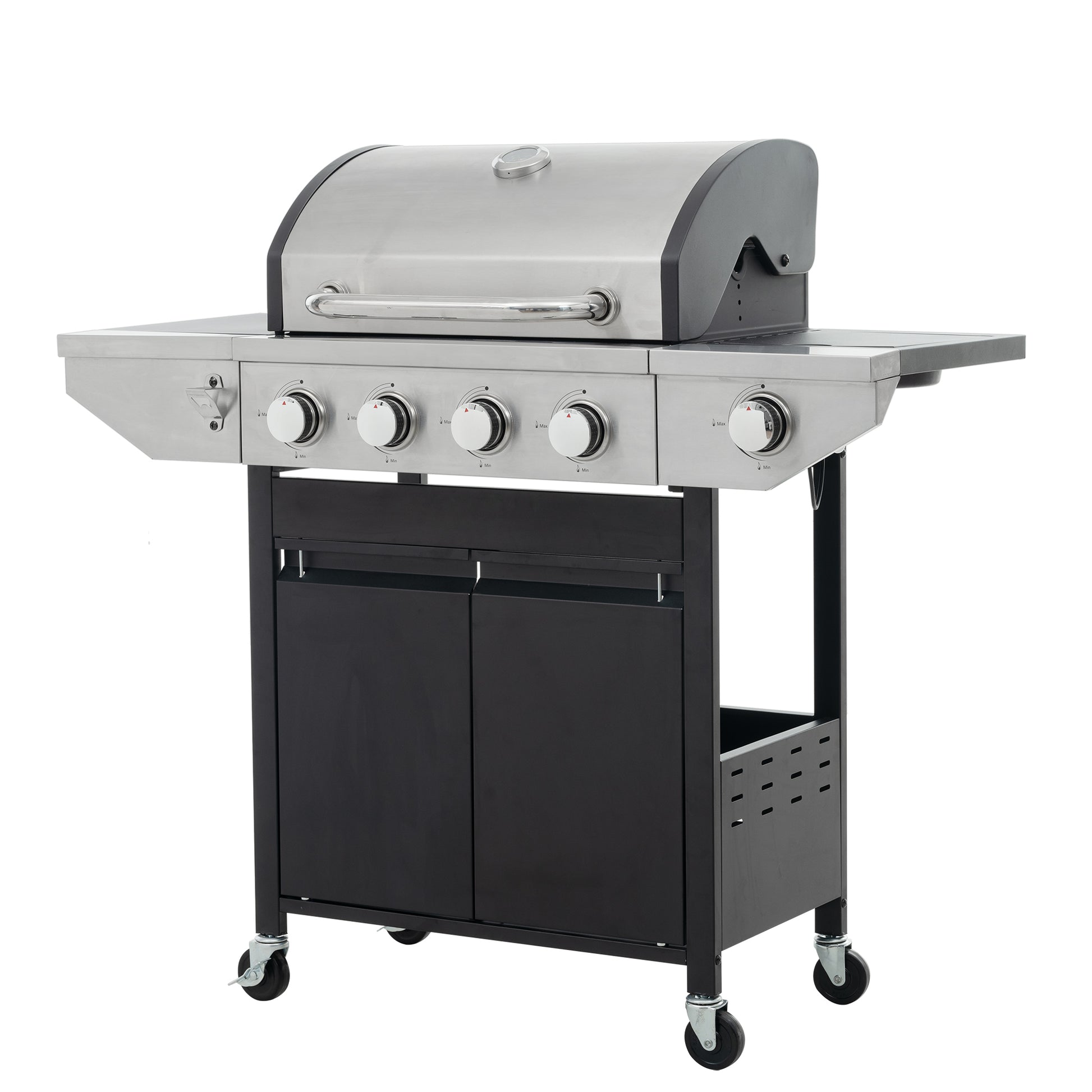 Propane Grill 4 Burner Barbecue Grill Stainless Steel Gas Grill With Side Burner, 46,500 Btu Outdoor Cooking, Patio, Garden Barbecue Grill, Black And Silver Silver Stainless Steel