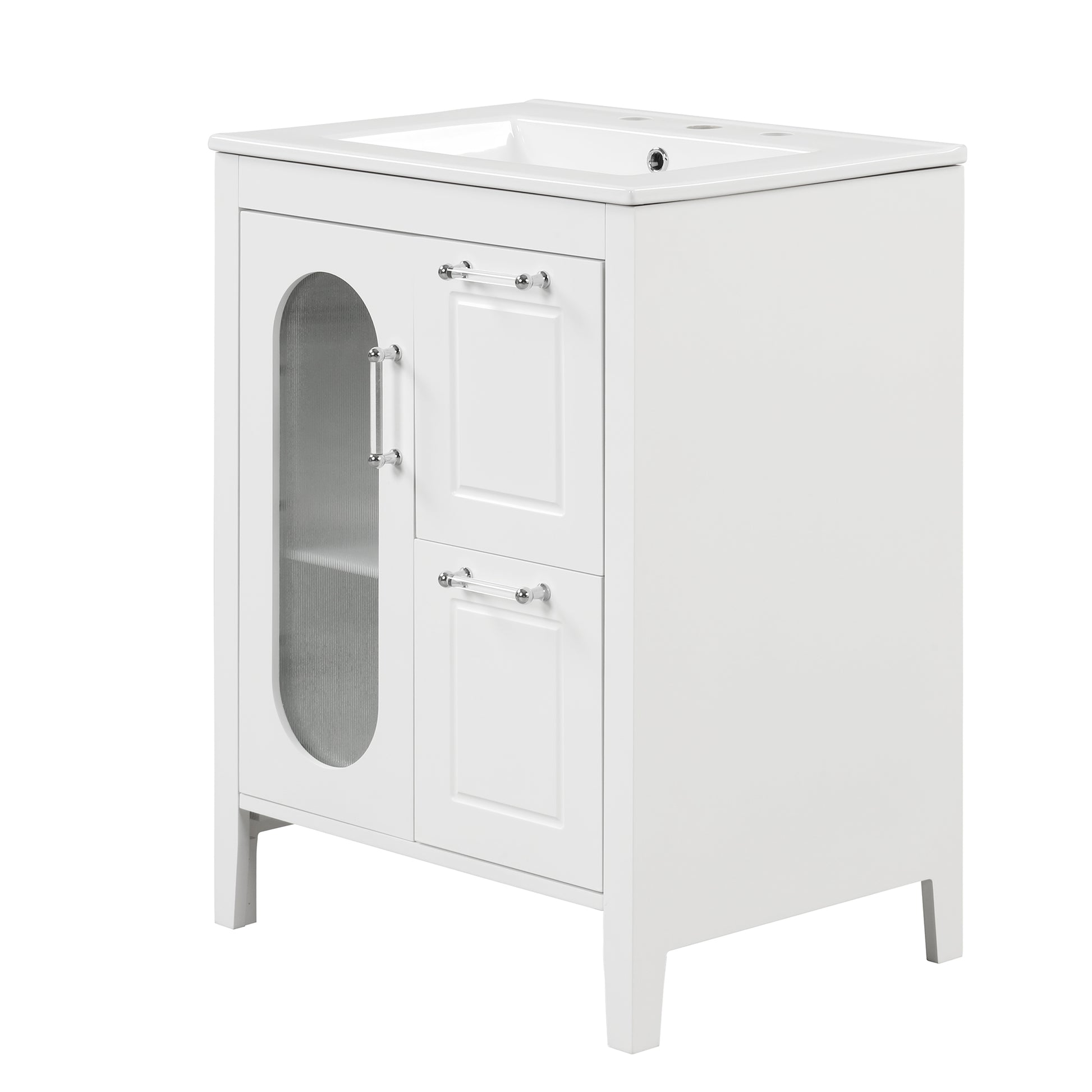 24" Bathroom Vanity With Sink, Bathroom Vanity Cabinet With Two Drawers And Door, Adjustable Shelf, Solid Wood And Mdf, White Old Sku:Wf309411Aak White Solid Wood Mdf