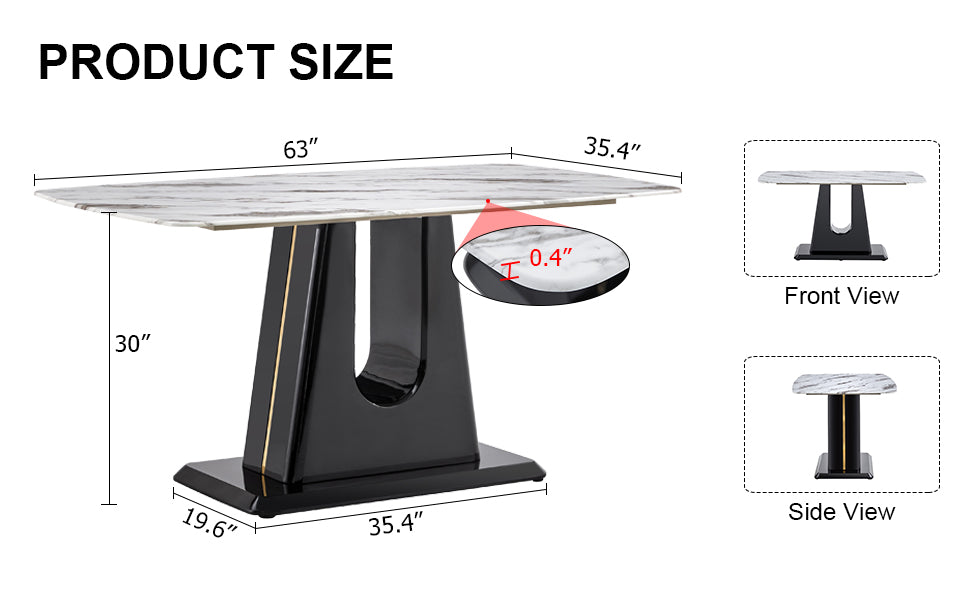 A Modern, Minimalist, And Luxurious Dining Table With A White Imitation Marble Tabletop And Mdf Legs With U Shaped Brackets. Tables In Restaurants And Living Rooms 63"*35.4"*30 F U White Mdf Glass