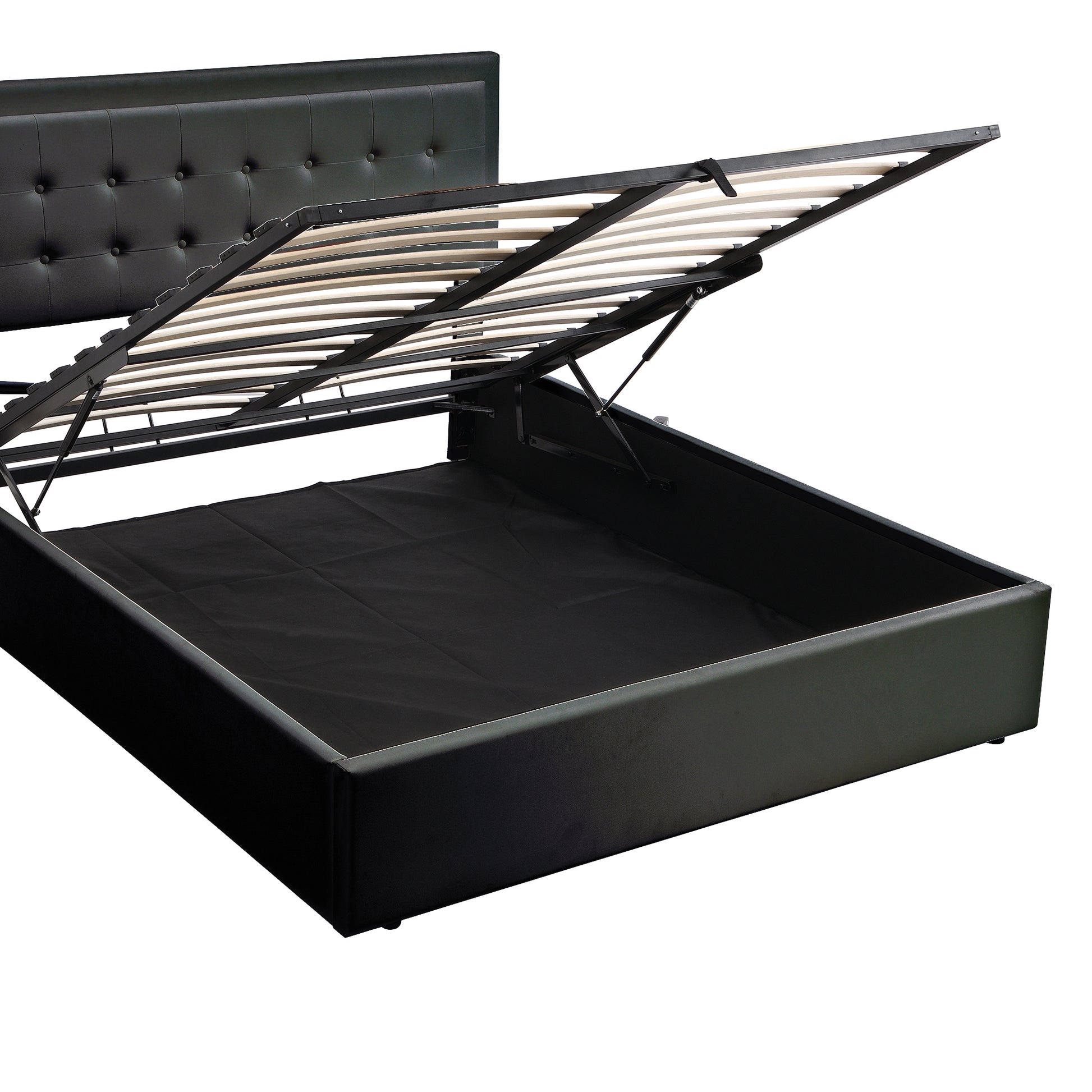 3 Pieces Bedroom Sets,Queen Size Upholstered Bed With Led Lights,Hydraulic Storage System, Two Nightstands With Crystal Decoration,Black Queen Black 3 Piece Set Wood