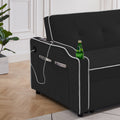 Sofa Bed, 3 In 1 Convertible Sofa Chair Bed, Adjustable Backrest Chair, Chaise Lounge With Usb Ports, Cup Holder, Side Pocket,Black Black Velvet