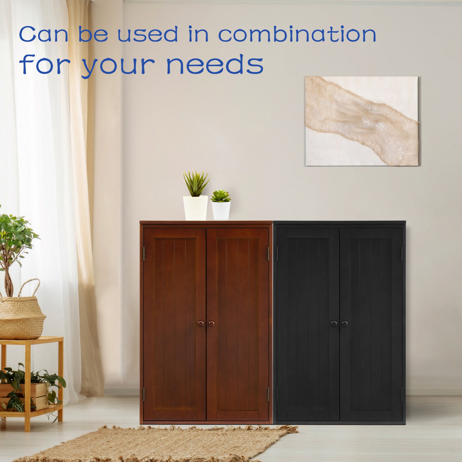 Bathroom Storage Cabinet Freestanding Wooden Floor Cabinet With Adjustable Shelf And Double Door Black Black Mdf
