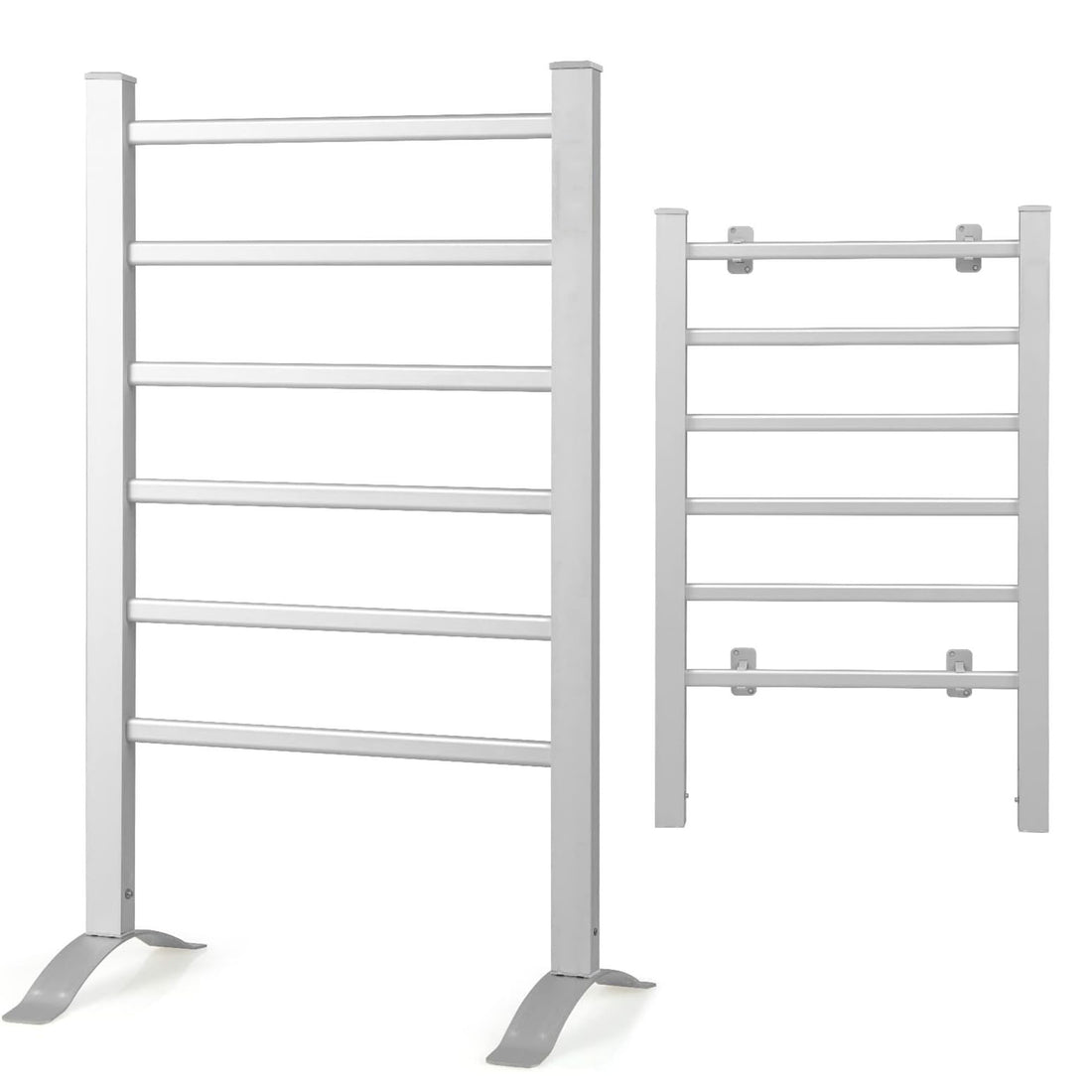 Electric Heated Towel Rack For Bathroom, Wall Mounted Towel Warmer, 6 Stainless Steel Bars Drying Rack Silver Aluminium