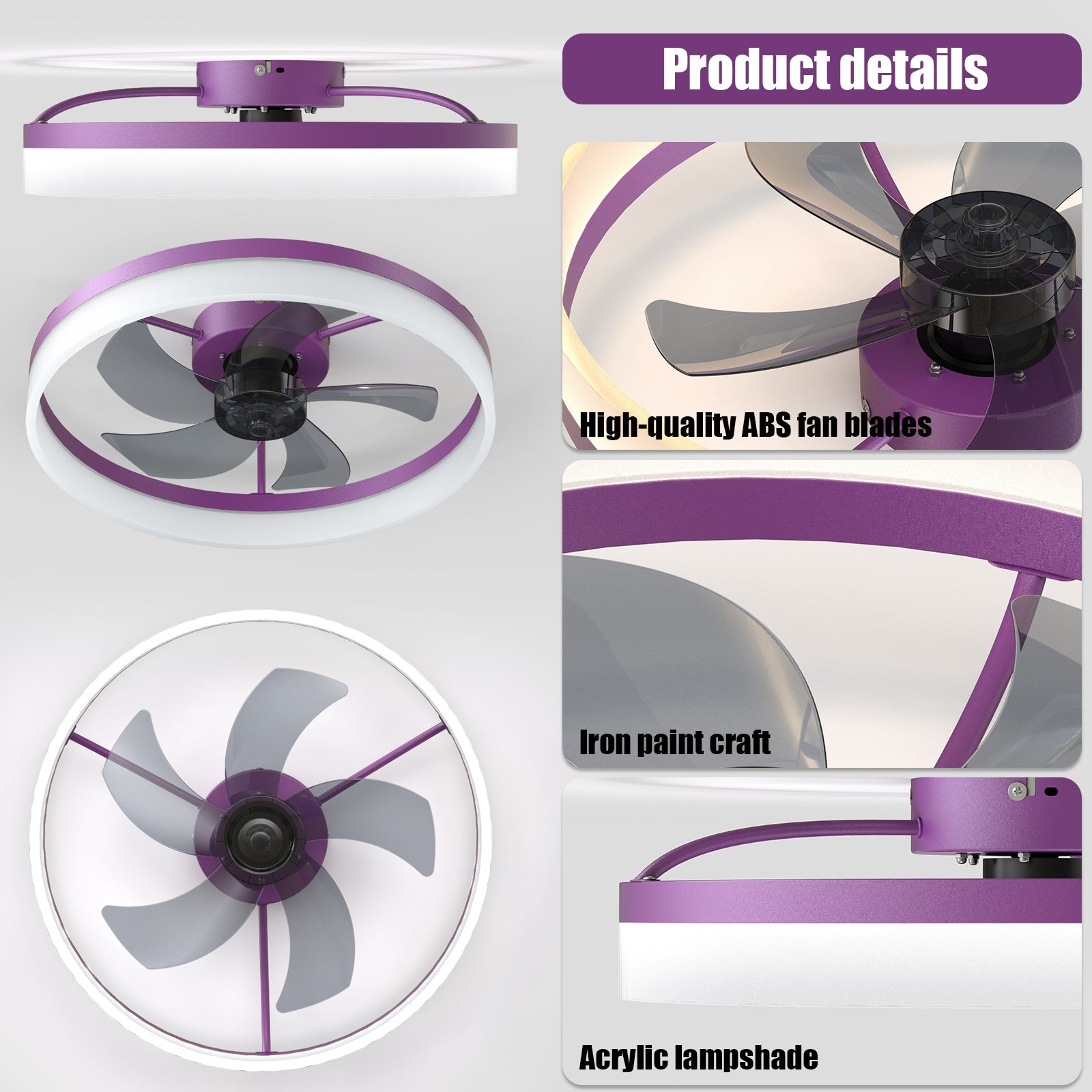 Ceiling Fans With Lights Dimmable Led Embedded Installation Of Thin Modern Ceiling Fans Purple Purple Modern Abs
