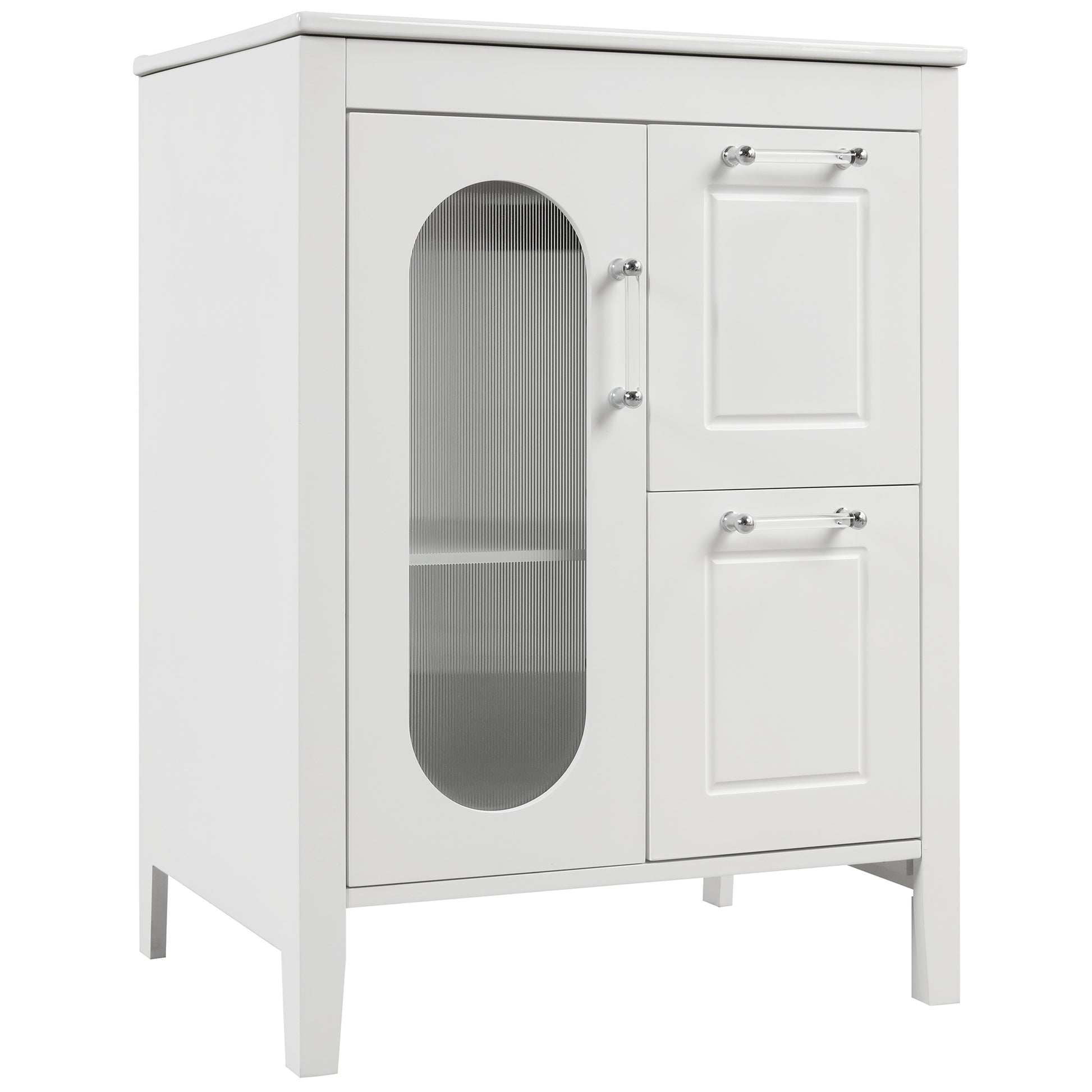 24" Bathroom Vanity With Sink, Bathroom Vanity Cabinet With Two Drawers And Door, Adjustable Shelf, Solid Wood And Mdf, White White Solid Wood Mdf