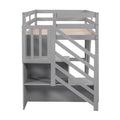 Twin Size Loft Bed With Storage Staircase And Window, Gray Box Spring Not Required Twin Gray Wood Bedroom Solid Wood Mdf