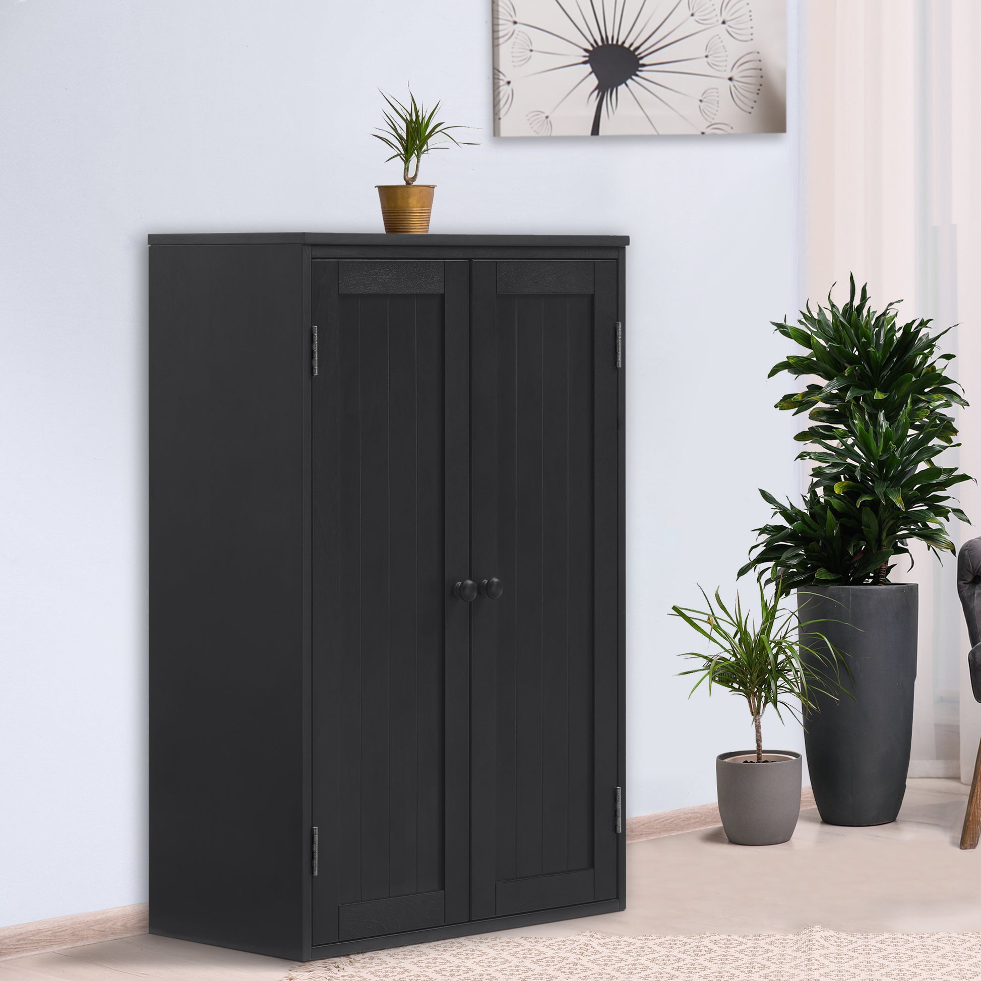 Bathroom Storage Cabinet Freestanding Wooden Floor Cabinet With Adjustable Shelf And Double Door Black Black Mdf