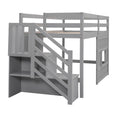 Twin Size Loft Bed With Storage Staircase And Window, Gray Box Spring Not Required Twin Gray Wood Bedroom Solid Wood Mdf