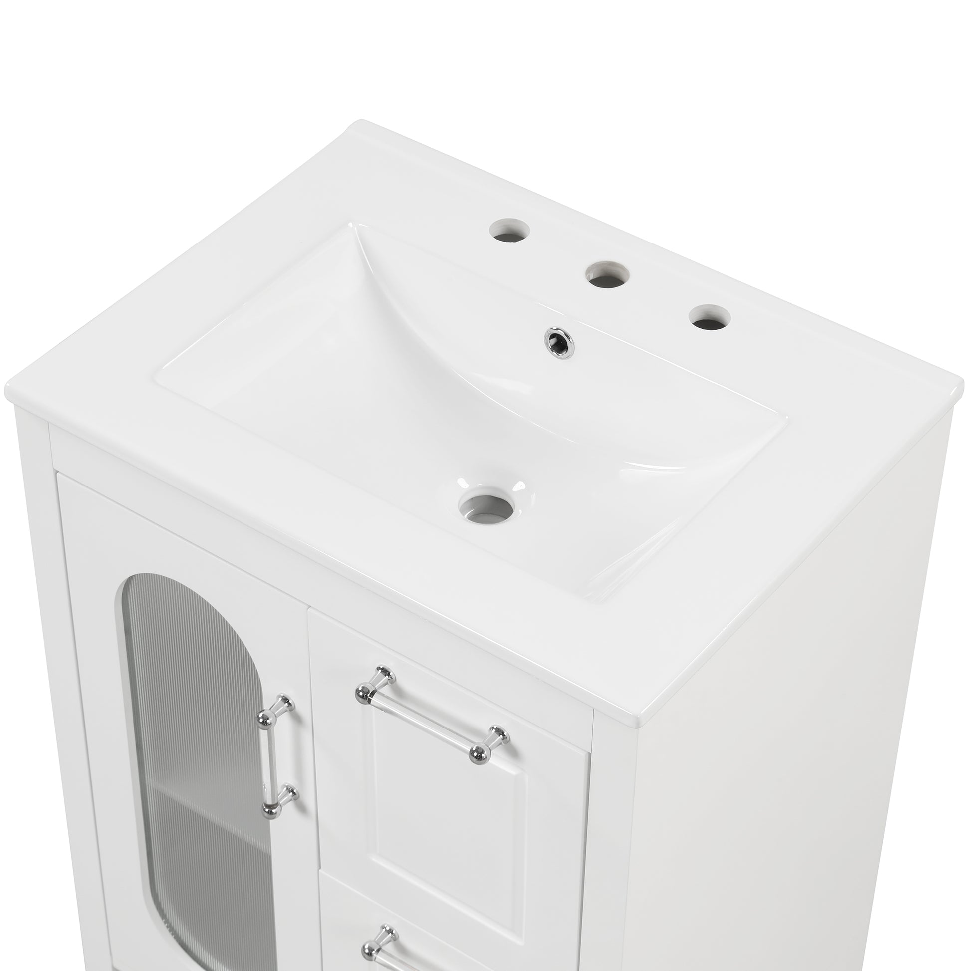 24" Bathroom Vanity With Sink, Bathroom Vanity Cabinet With Two Drawers And Door, Adjustable Shelf, Solid Wood And Mdf, White Old Sku:Wf309411Aak White Solid Wood Mdf