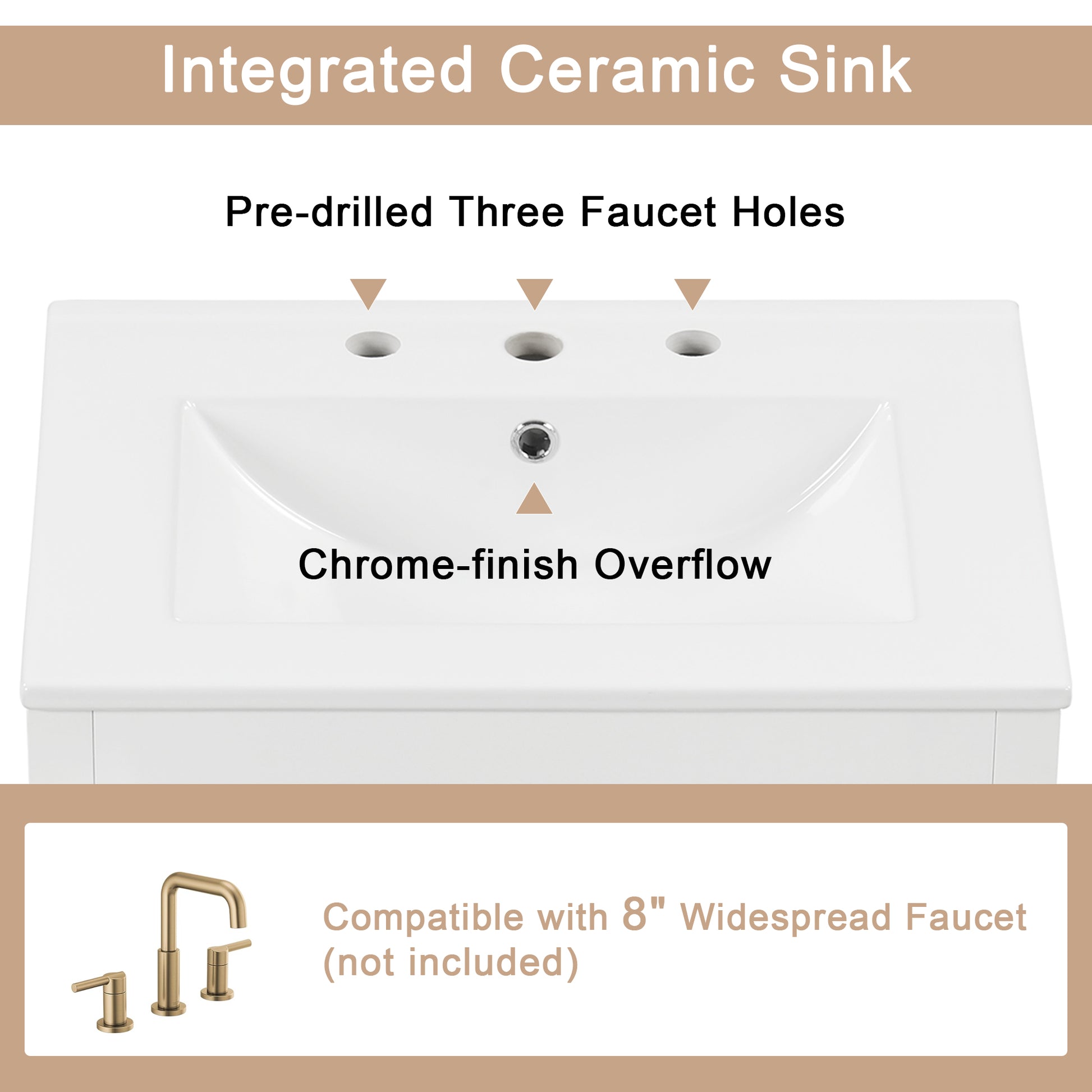 24" Bathroom Vanity With Sink, Bathroom Vanity Cabinet With Two Drawers And Door, Adjustable Shelf, Solid Wood And Mdf, White Old Sku:Wf309411Aak White Solid Wood Mdf